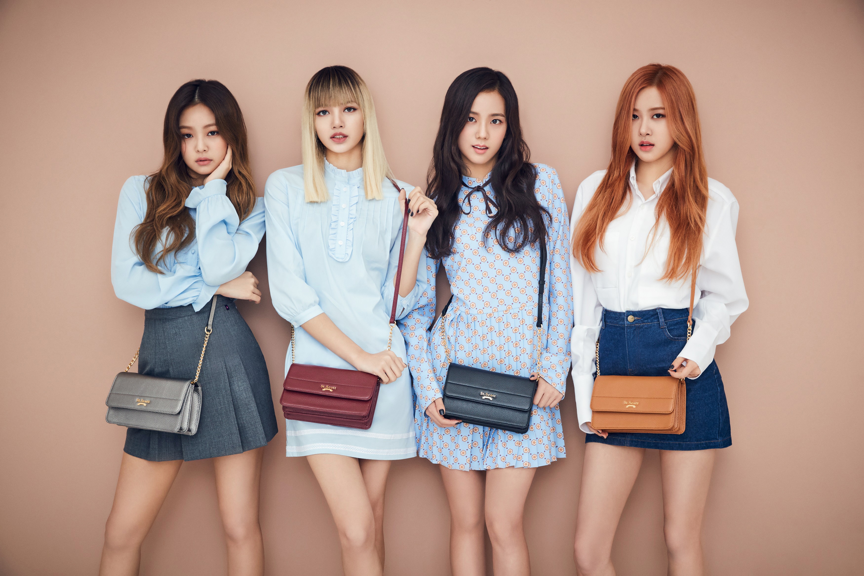 BlackPink Members Posing in Stylish Casual Outfits HD Wallpaper