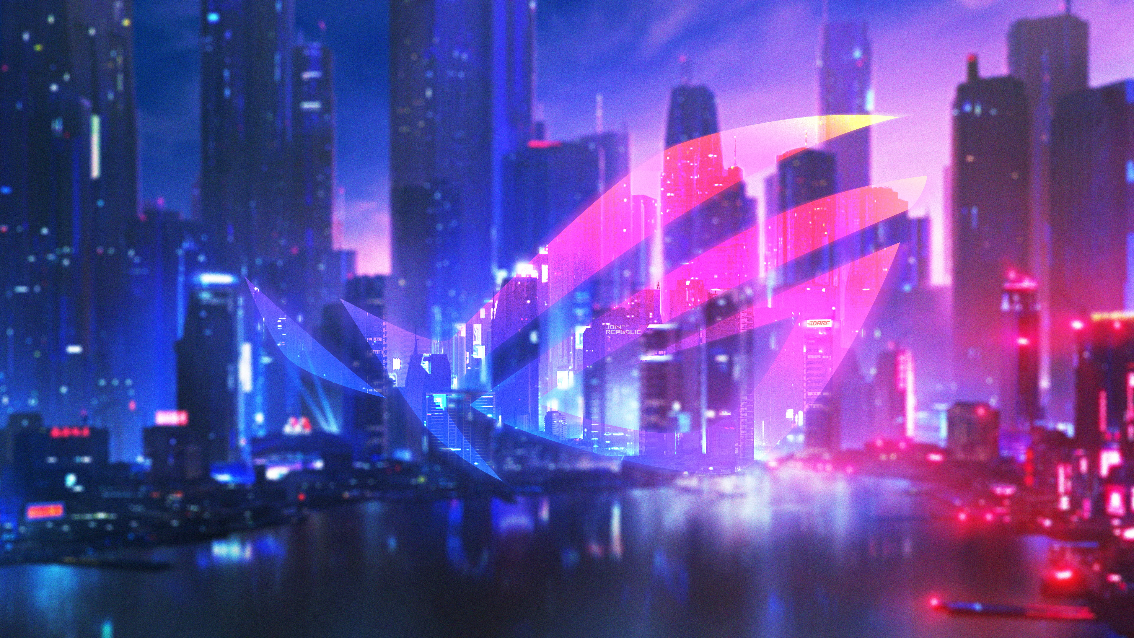ASUS ROG Neon Cityscape at Nightfall 4K HD Wallpaper