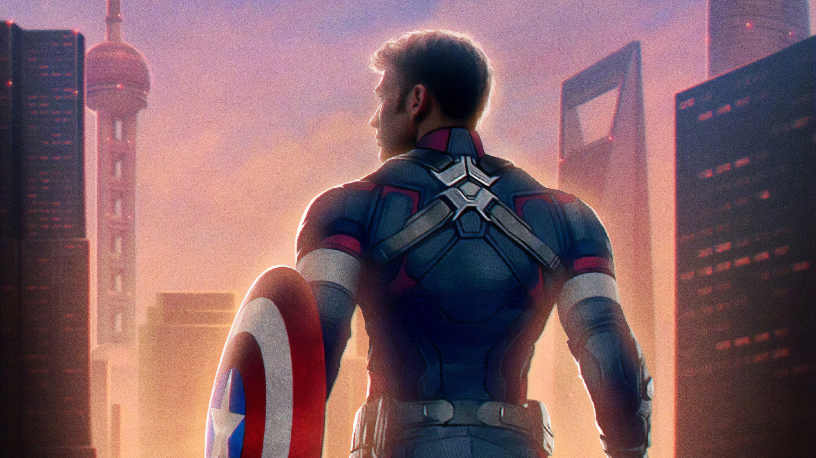 Captain America from Avengers Endgame in a city HD Wallpaper