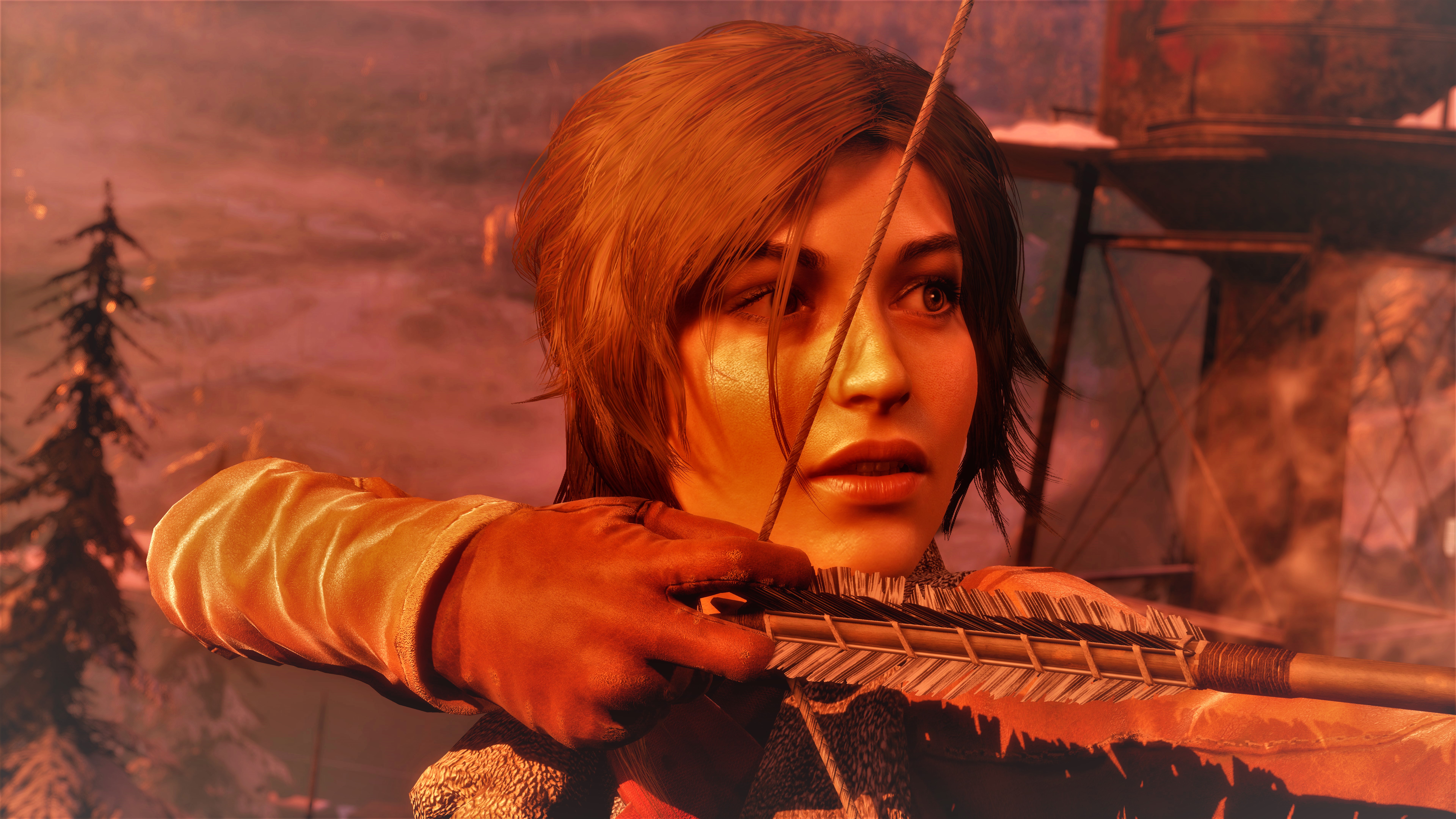 Lara Croft from Shadow of the Tomb Raider aiming a bow HD Wallpaper