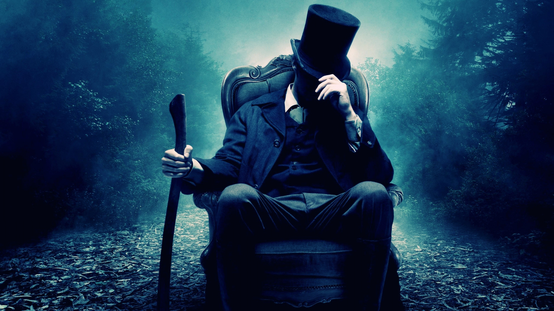 Man in top hat with axe in forest HD Wallpaper