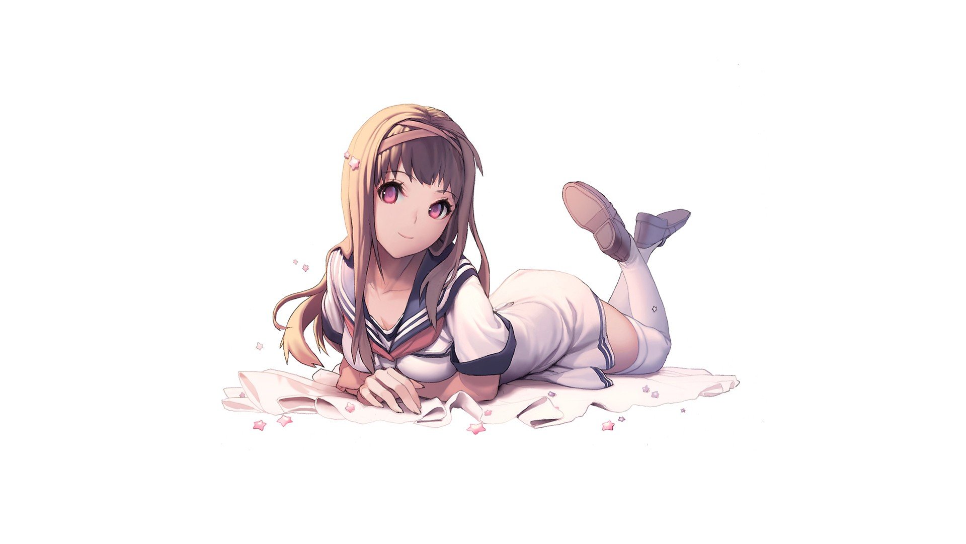 Anime girl in school uniform lying down HD Wallpaper
