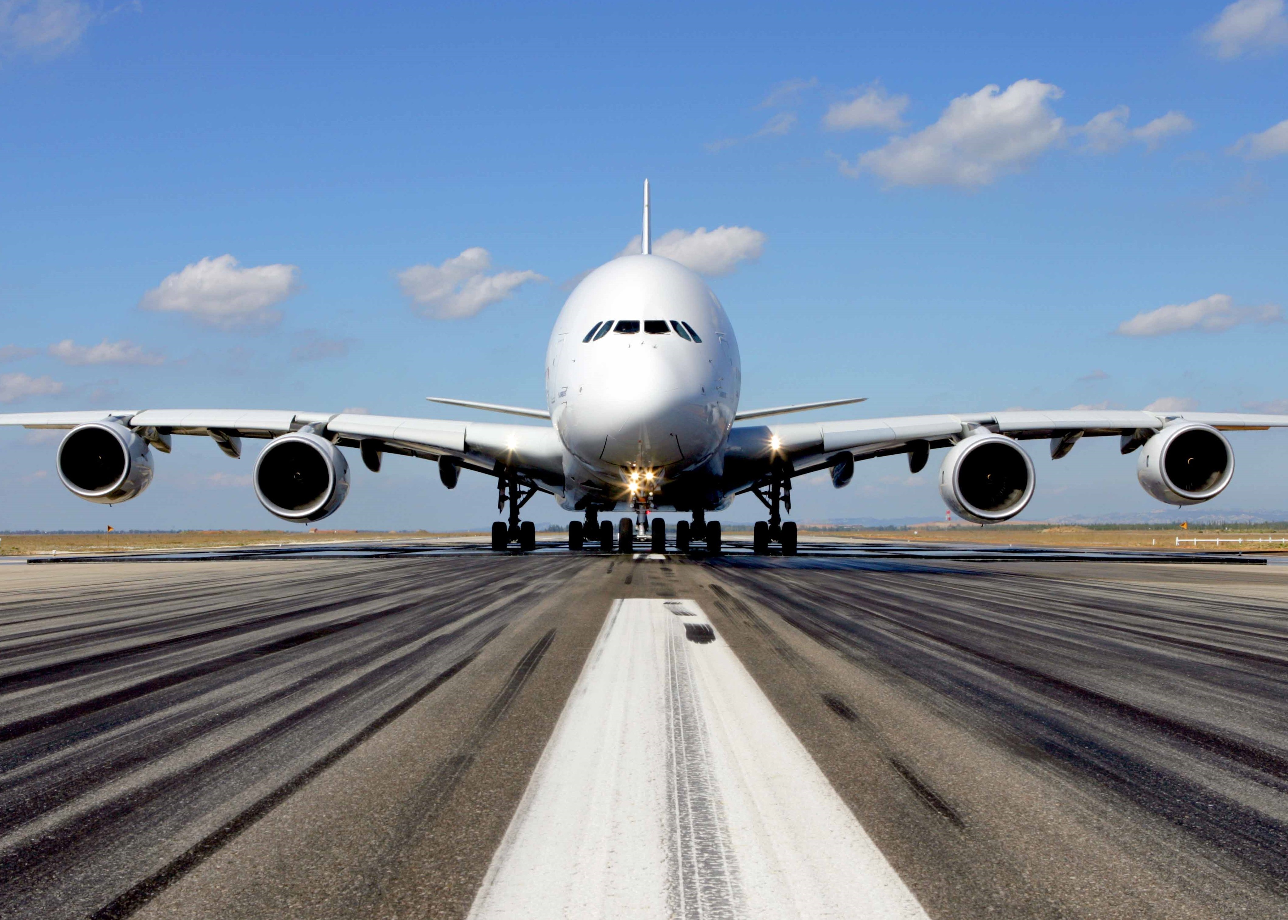 Airbus A380 airliner on a runway HD Wallpaper