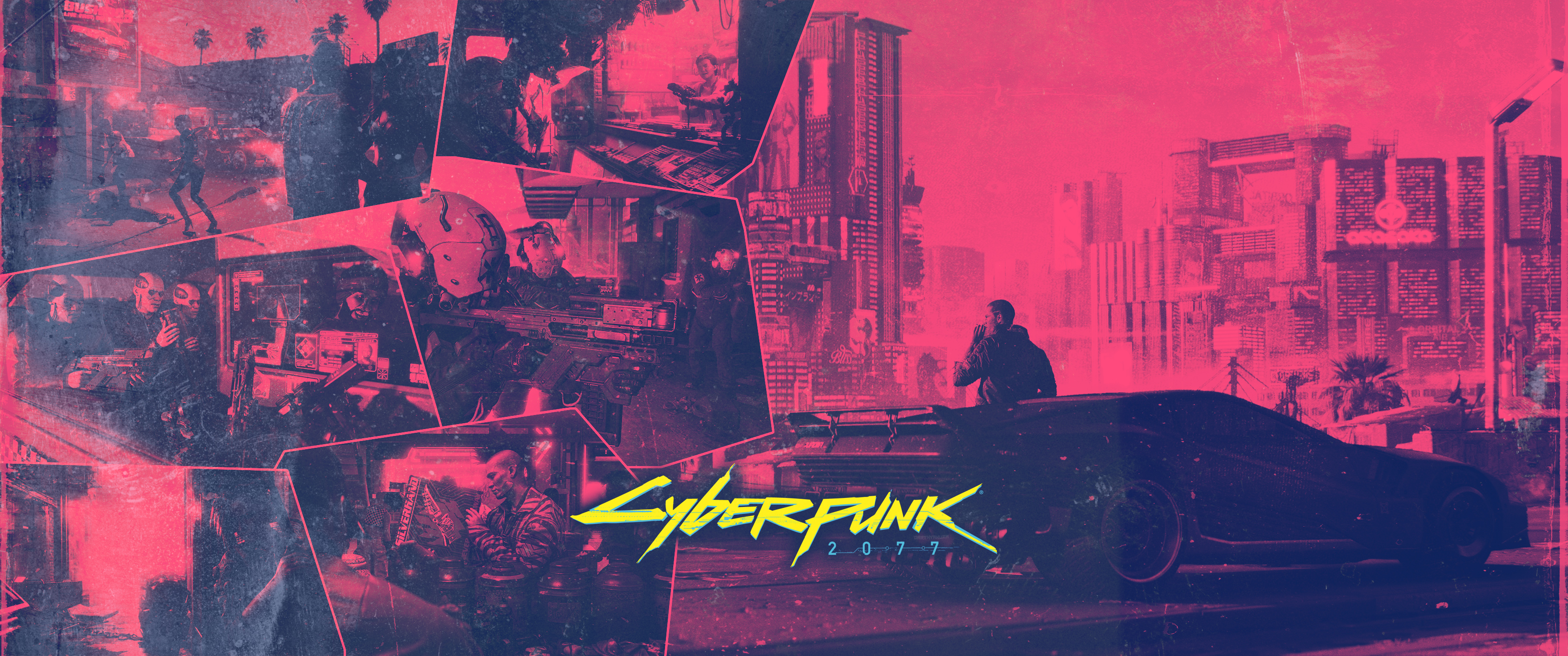 Cyberpunk 2077 collage with car and city HD Wallpaper