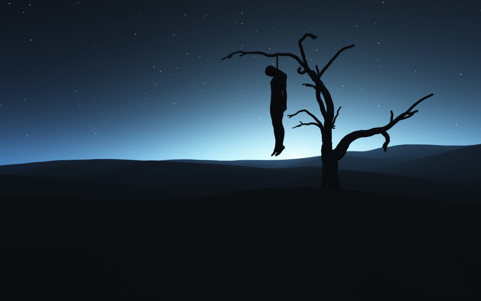 Silhouette of Hanging Figure on Tree at Night HD Wallpaper