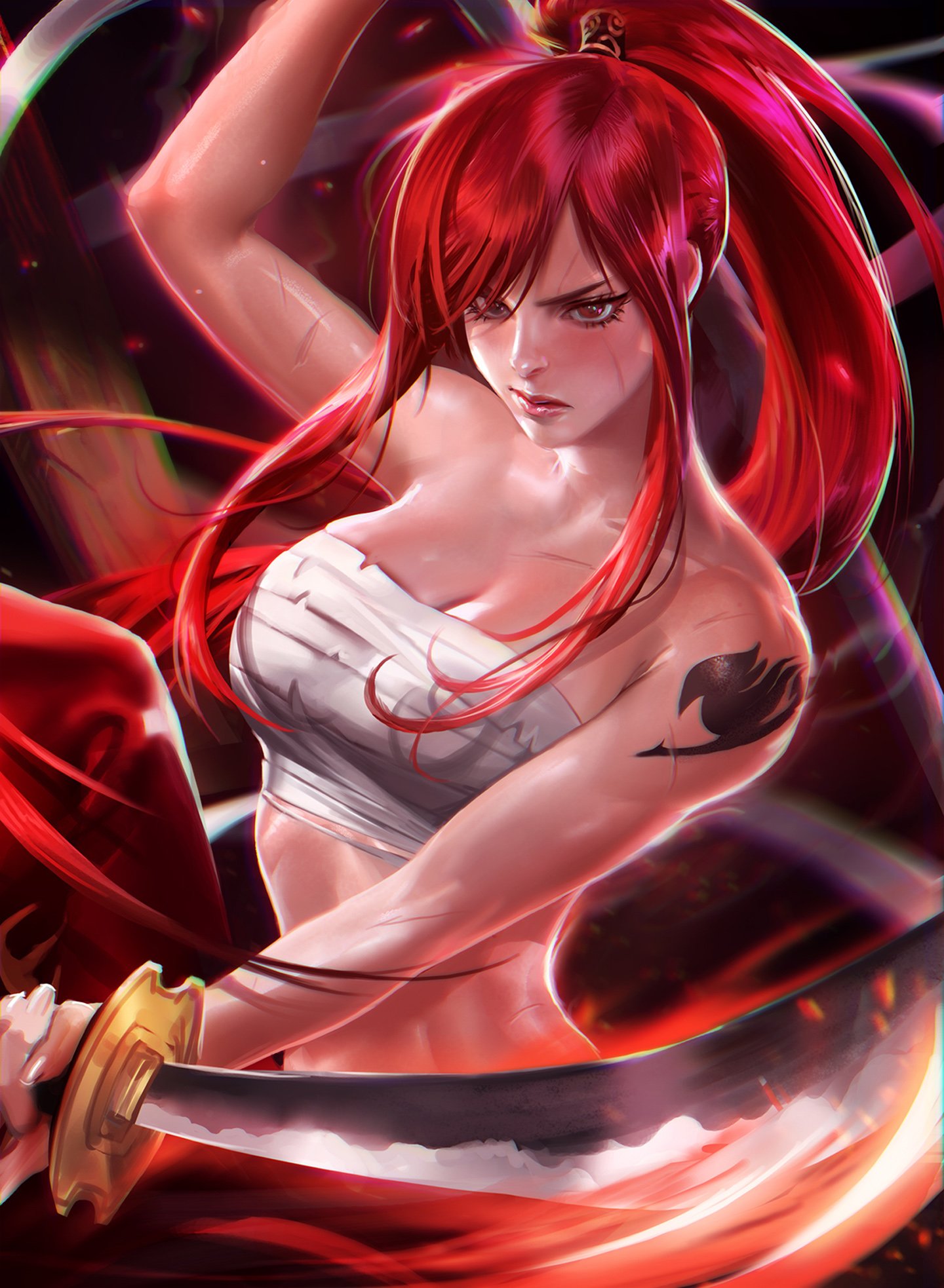 Erza Scarlet from Fairy Tail with sword HD Wallpaper