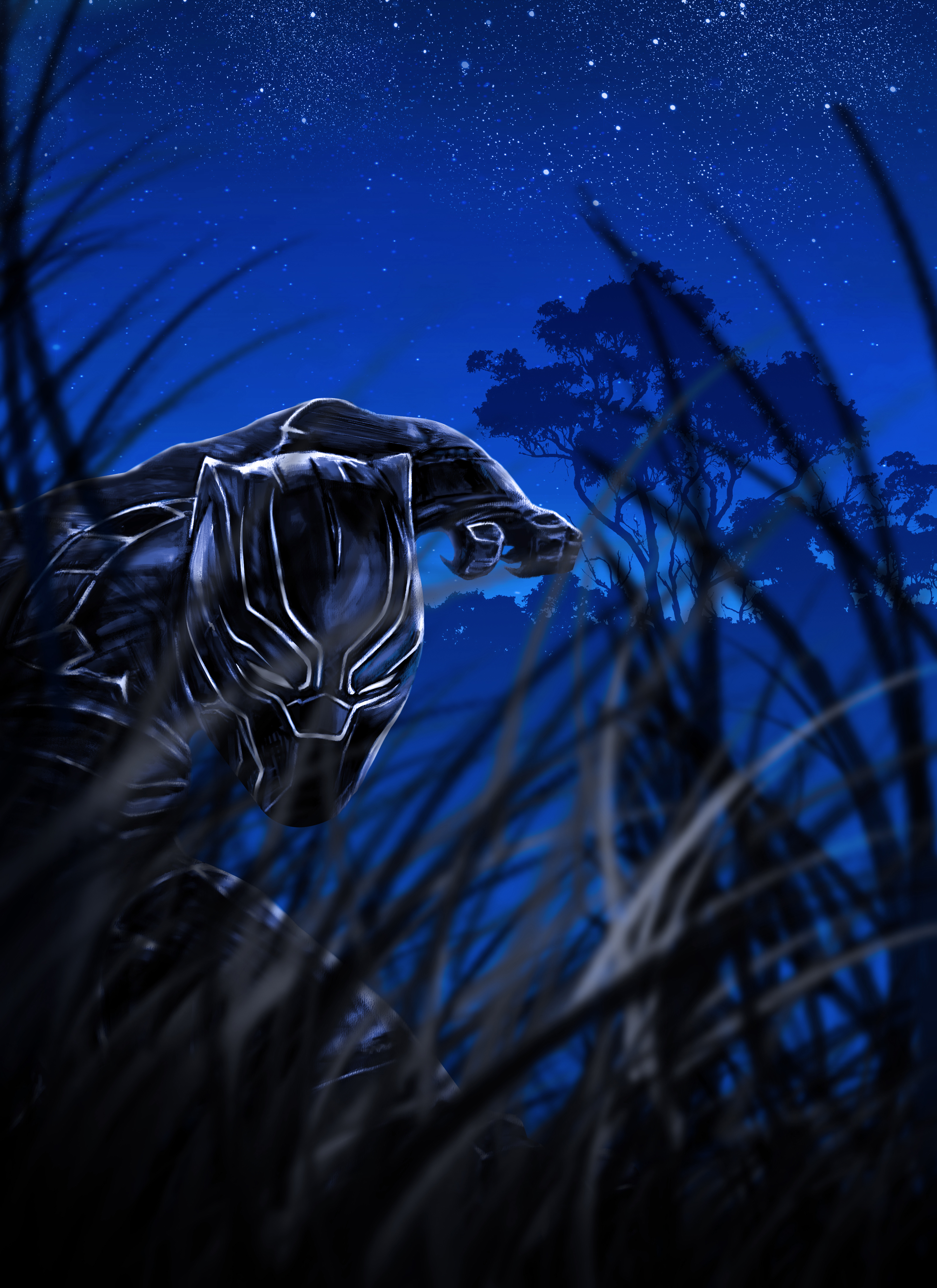 Black Panther in a forest at night HD Wallpaper