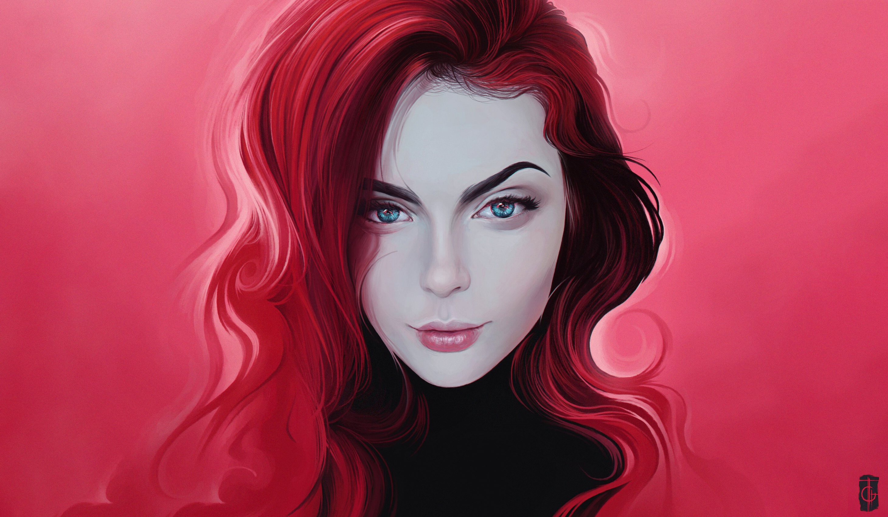 Digital art portrait of a redhead woman HD Wallpaper