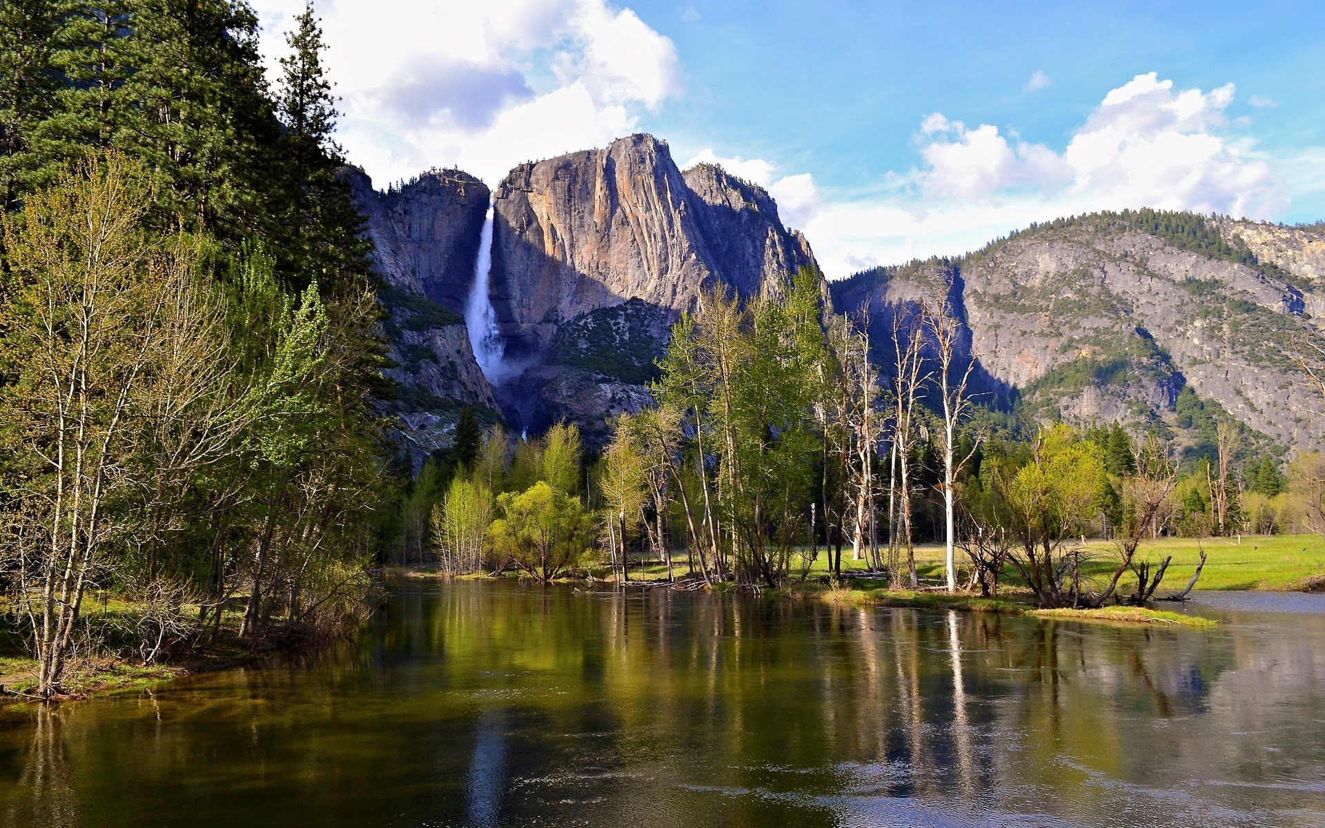 Yosemite Falls and Merced River in Yosemite Valley HD Wallpaper