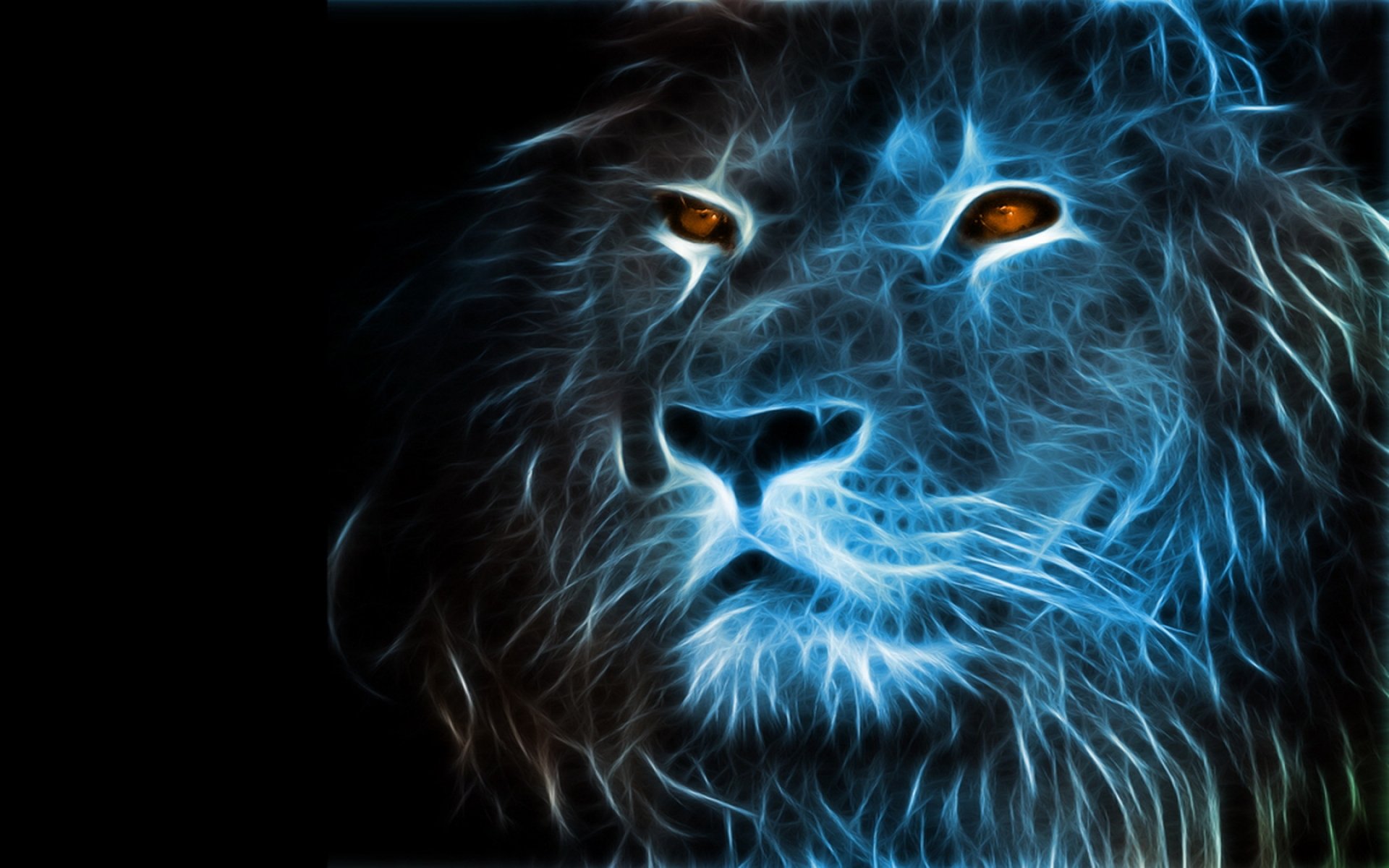 Fractal lion portrait with glowing blue mane HD Wallpaper