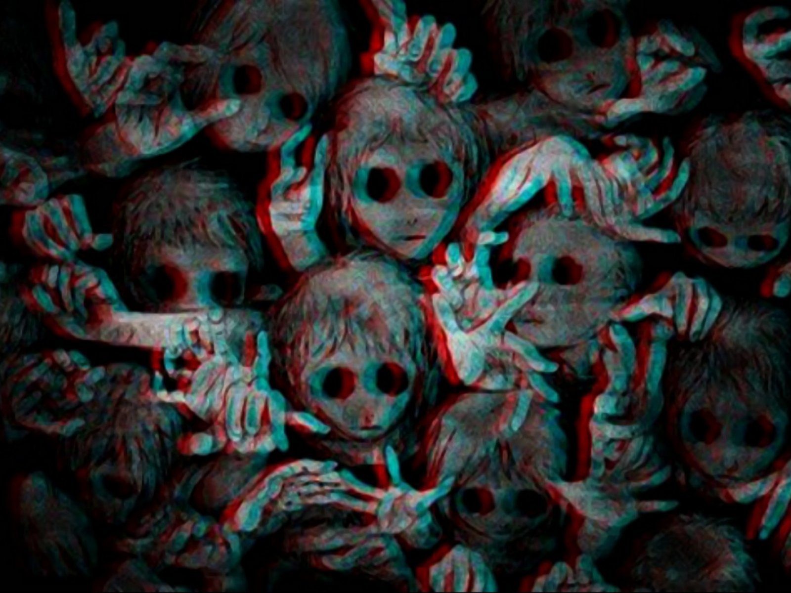 Creepy dolls with large eyes and hands HD Wallpaper