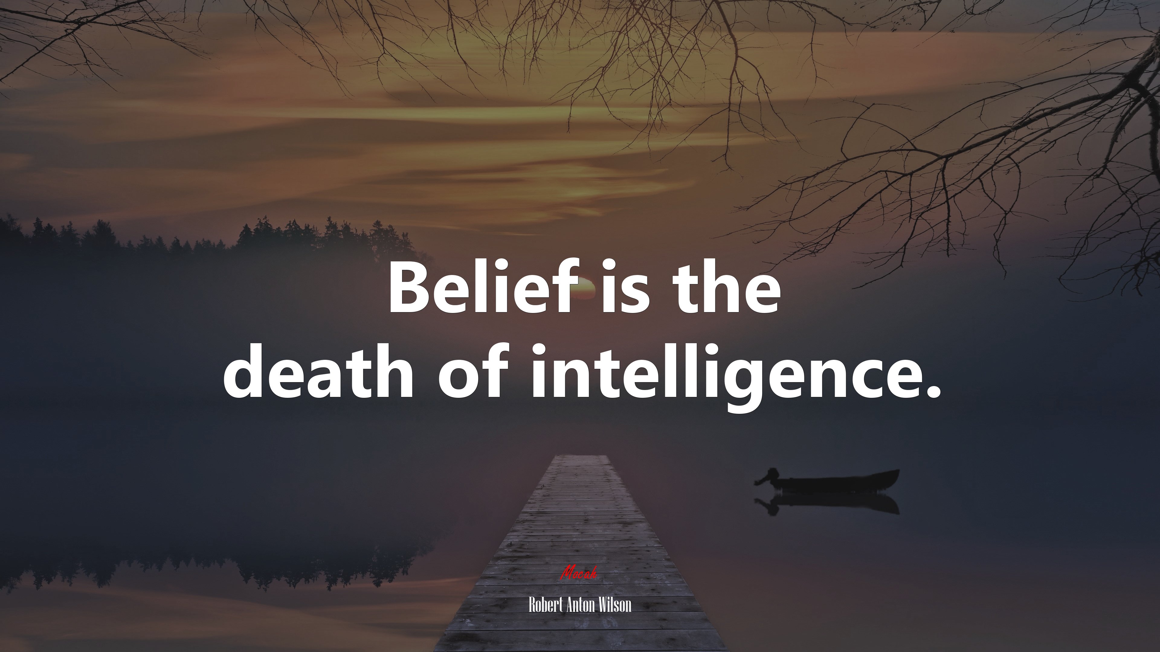 Belief is the death of intelligence. | Robert Anton Wilson quote HD Wallpaper