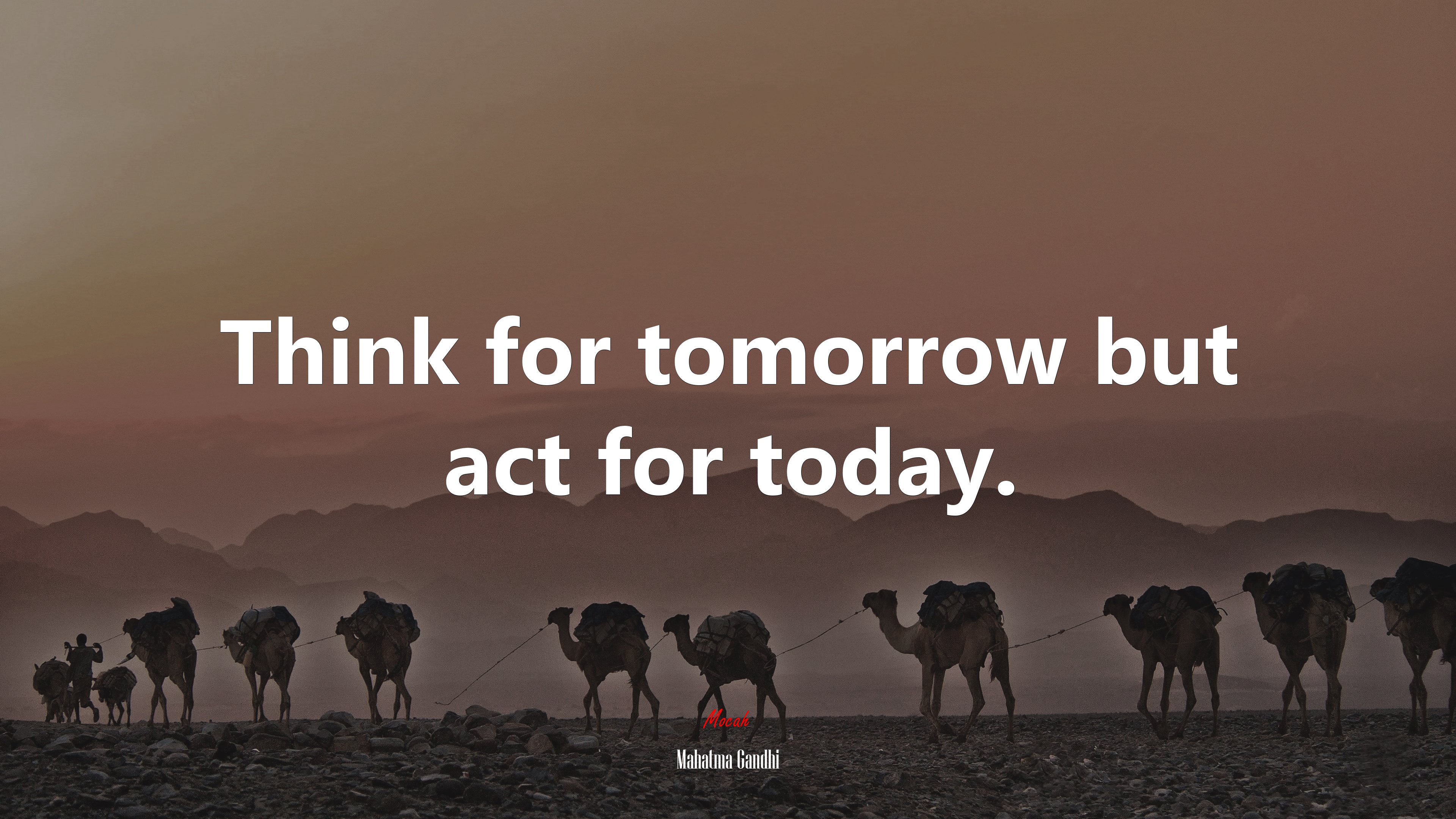 Think for tomorrow but act for today. | Mahatma Gandhi quote HD Wallpaper