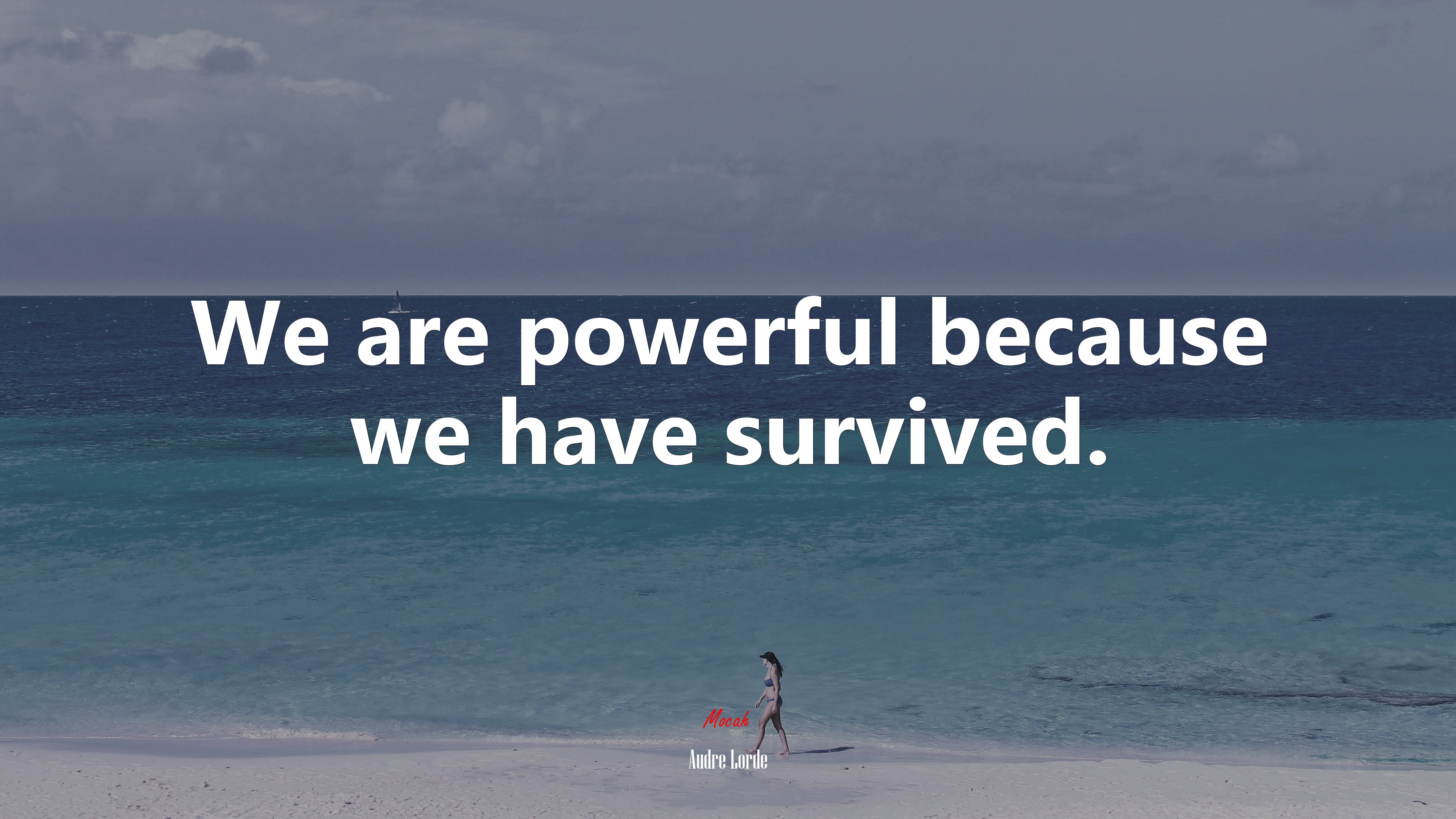 We are powerful because we have survived. | Audre Lorde quote HD Wallpaper