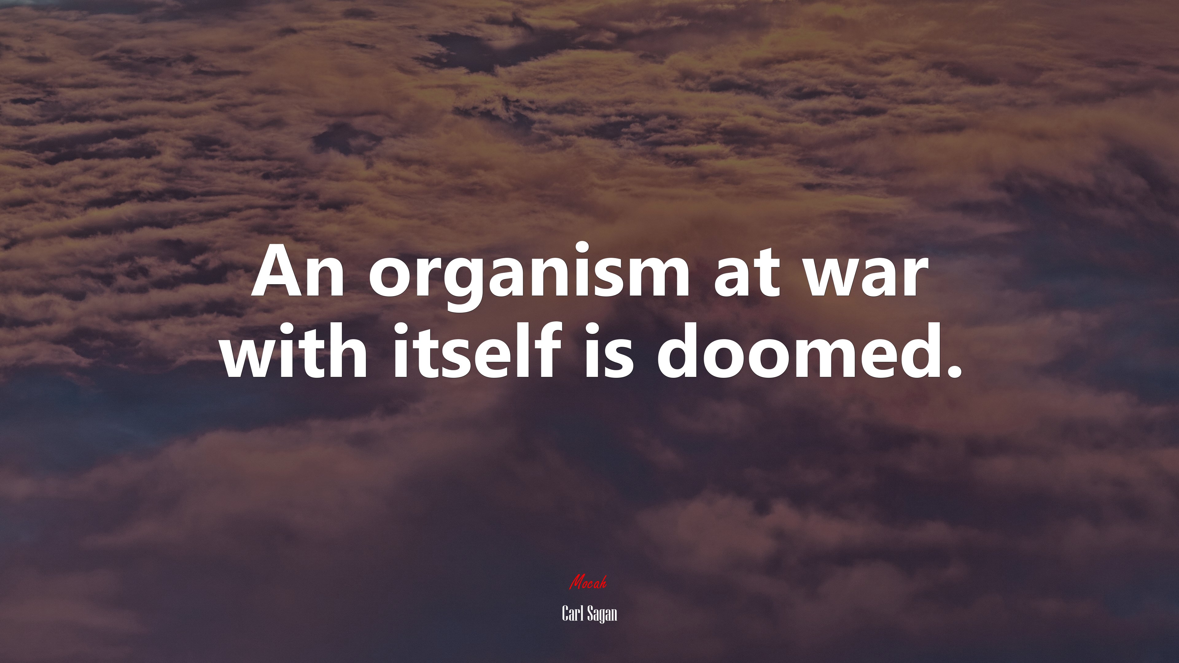 An organism at war with itself is doomed. | Carl Sagan quote HD Wallpaper