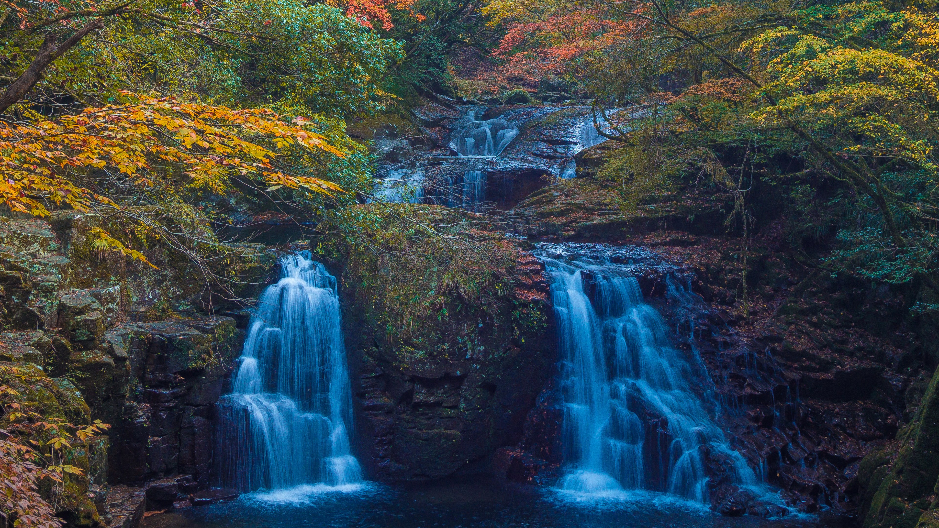 Autumn waterfall in a forest HD Wallpaper