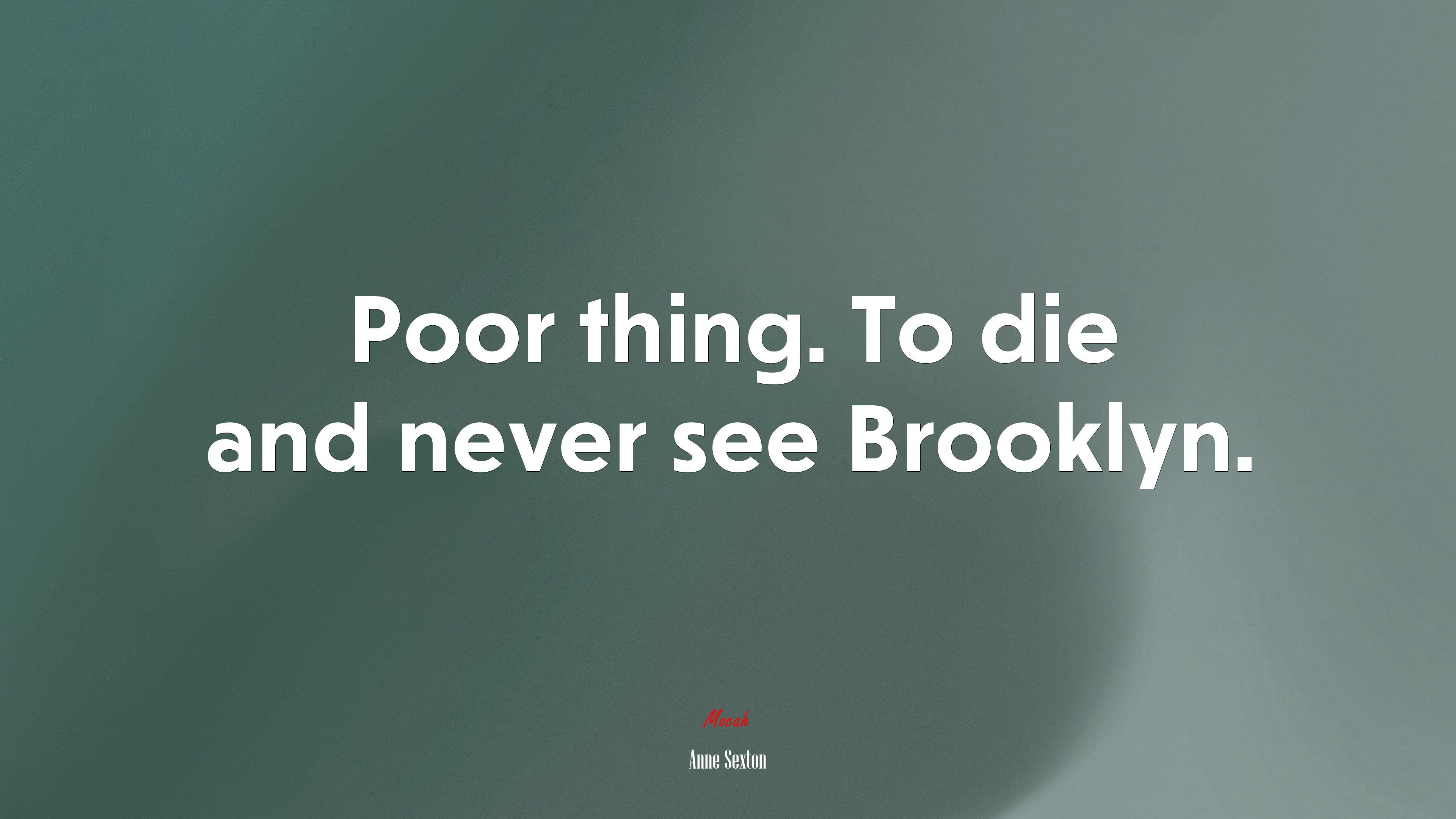 Poor thing. To die and never see Brooklyn. | Anne Sexton quote HD Wallpaper