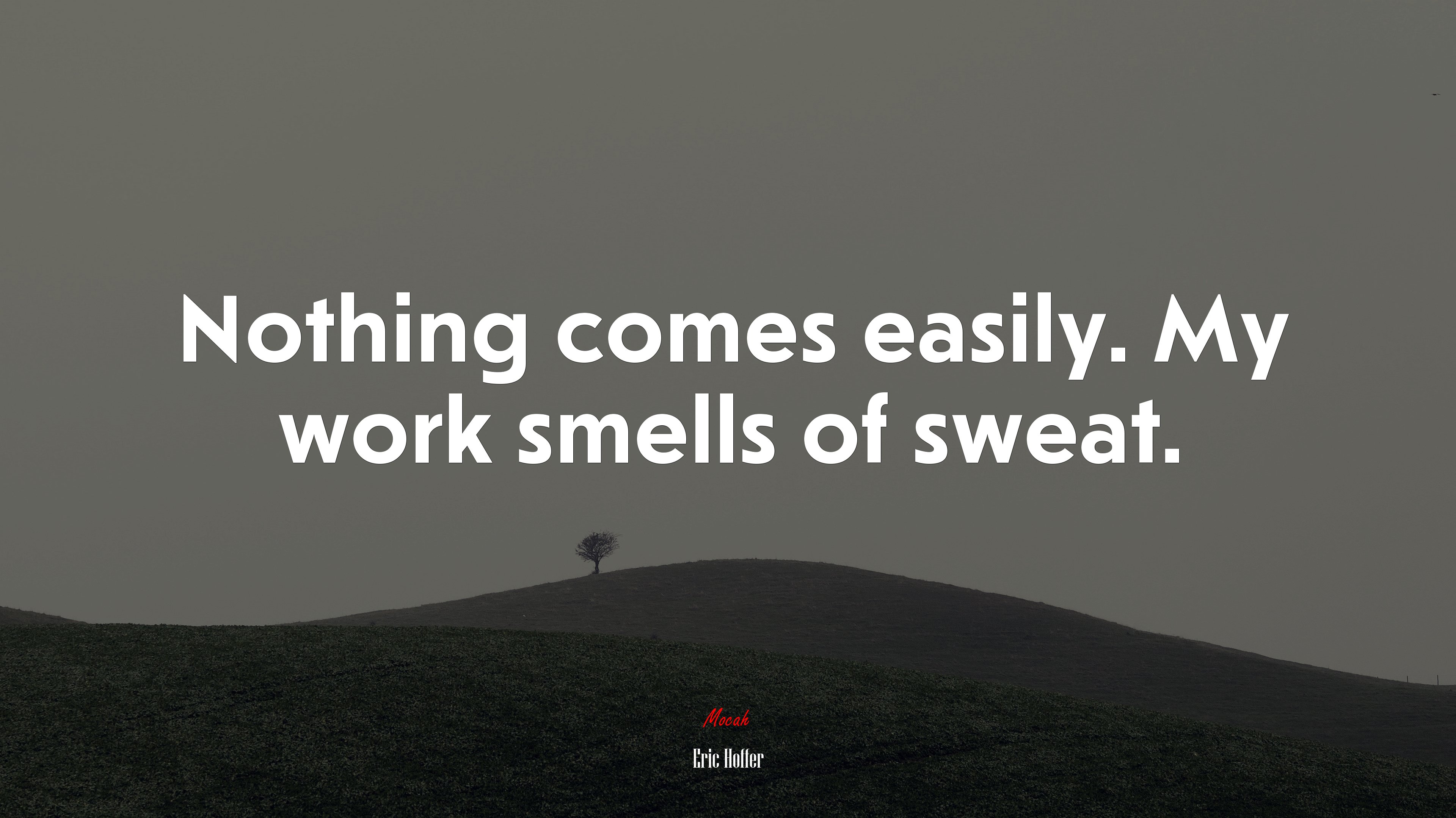 Nothing comes easily. My work smells of sweat. | Eric Hoffer quote HD Wallpaper
