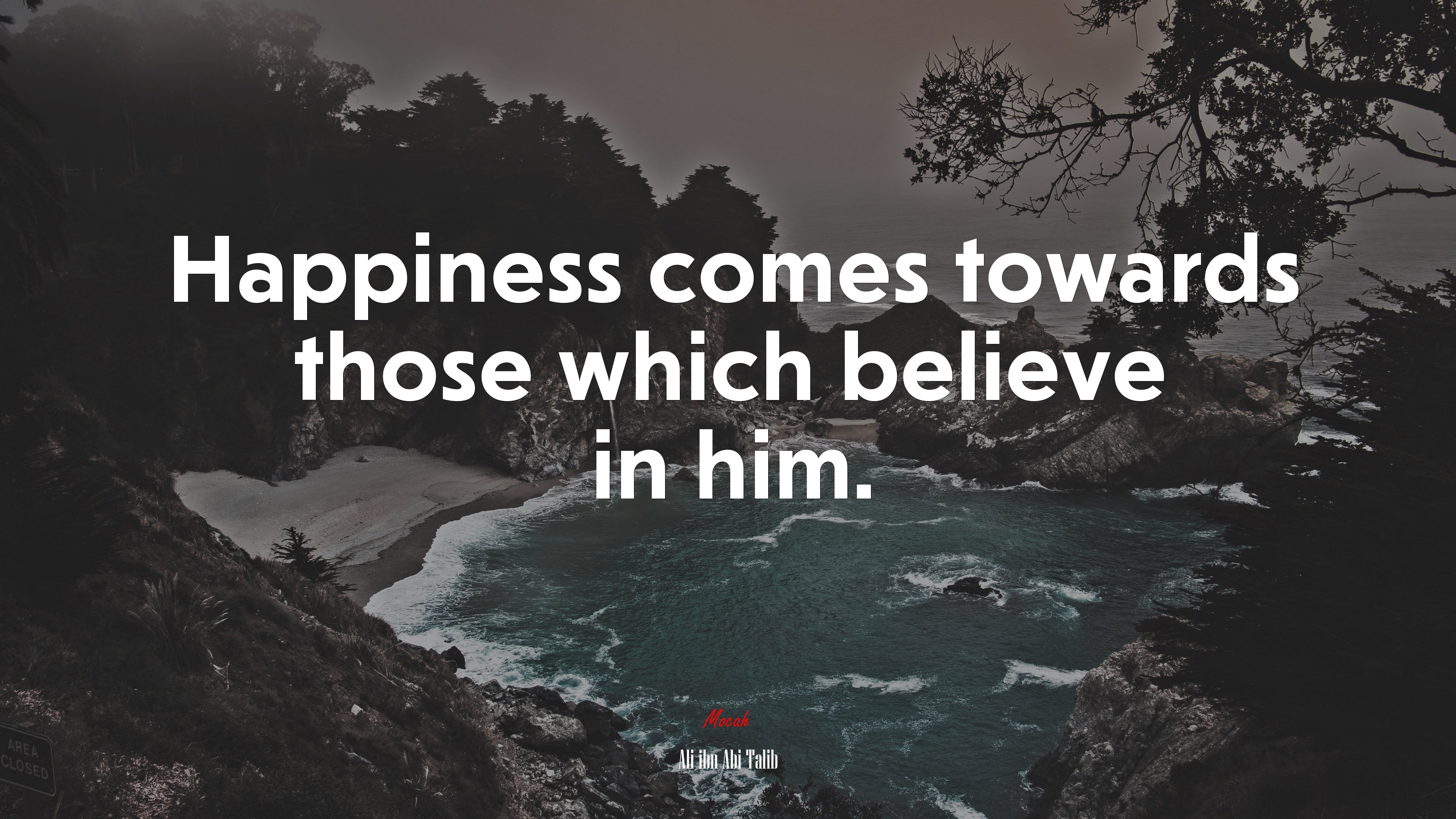 Happiness comes towards those which believe in him. | Ali ibn Abi Talib quote HD Wallpaper