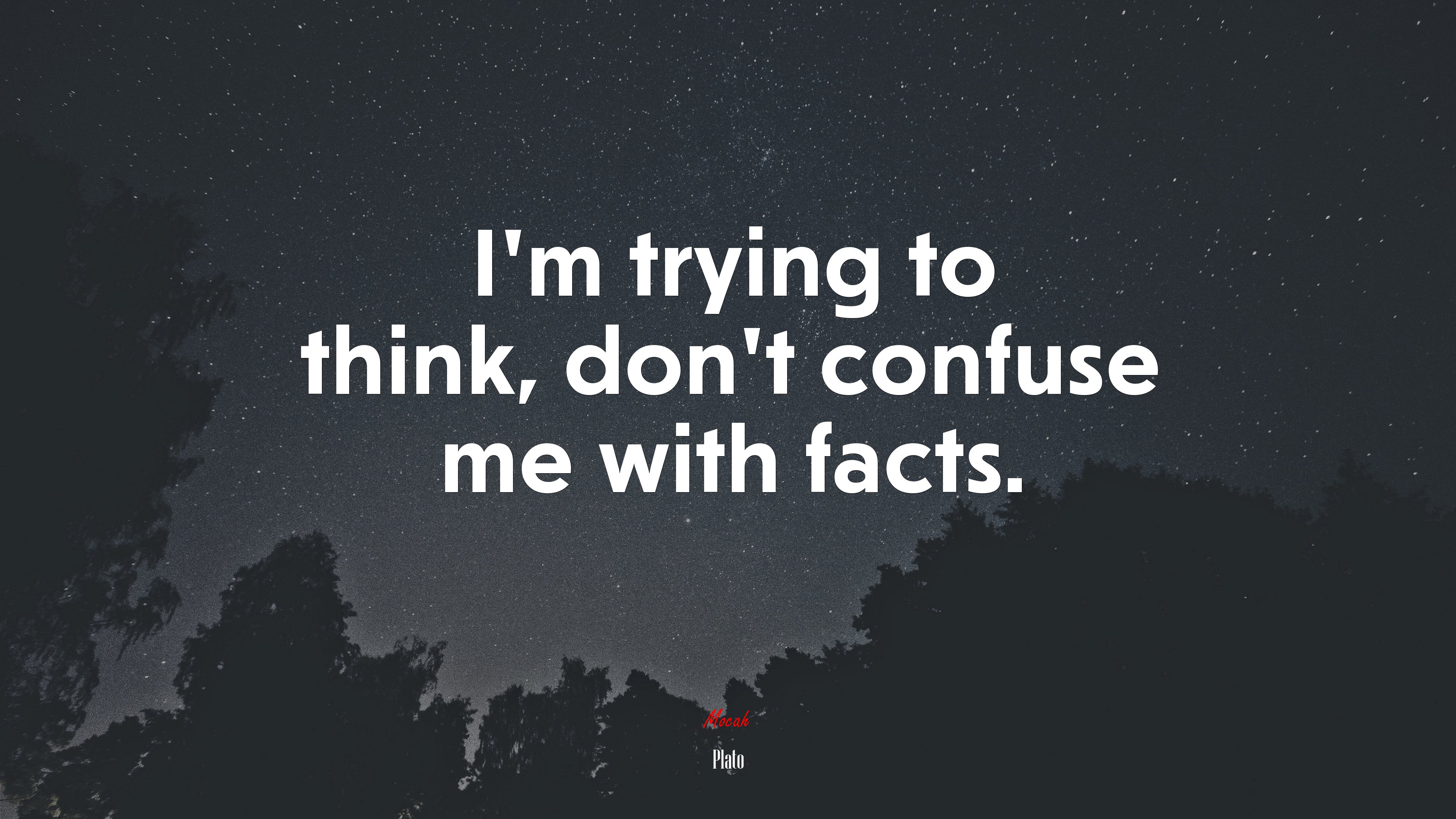 I’m trying to think, don’t confuse me with facts. | Plato quote HD Wallpaper