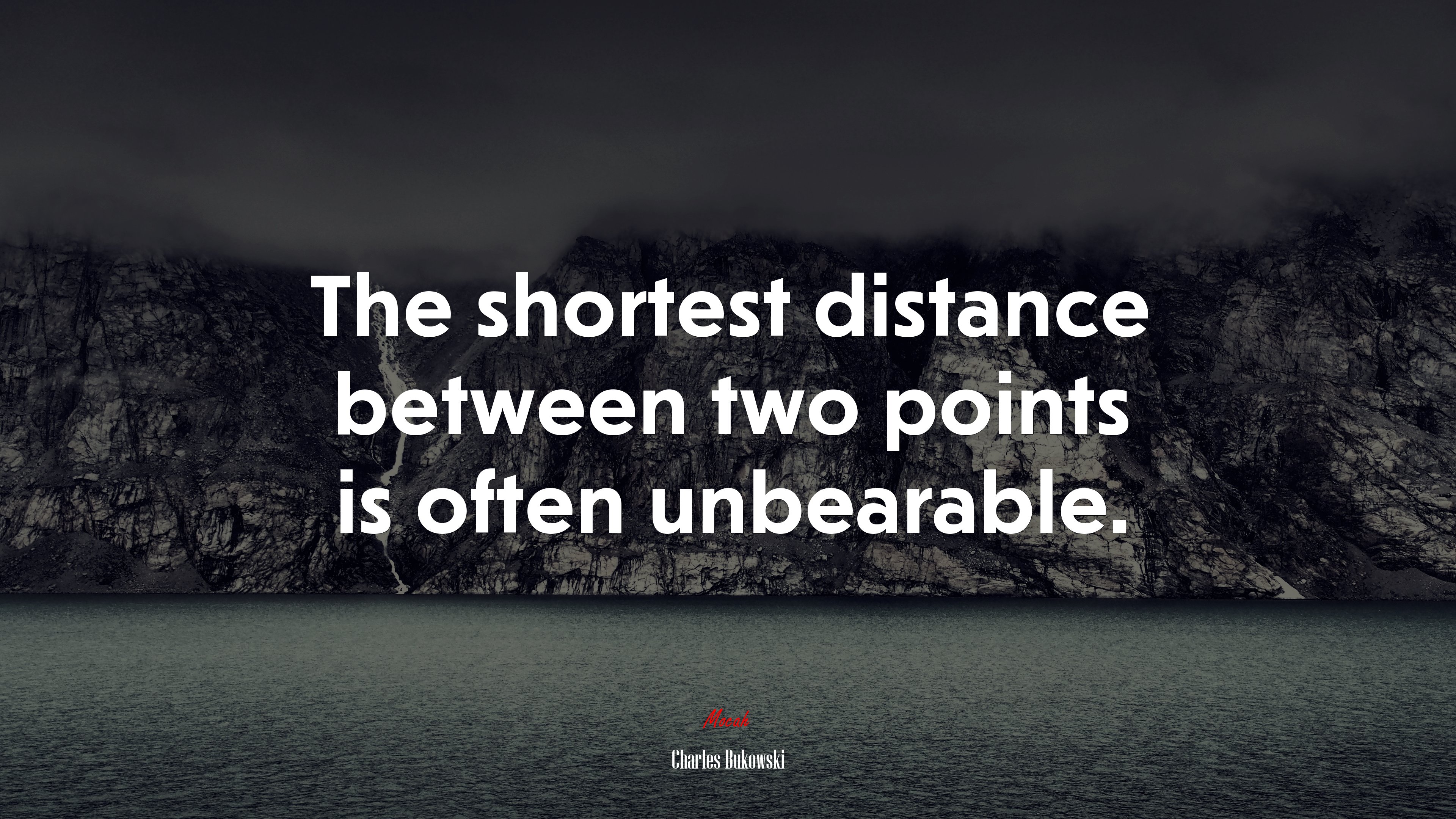 The shortest distance between two points is often unbearable. | Charles Bukowski quote HD Wallpaper
