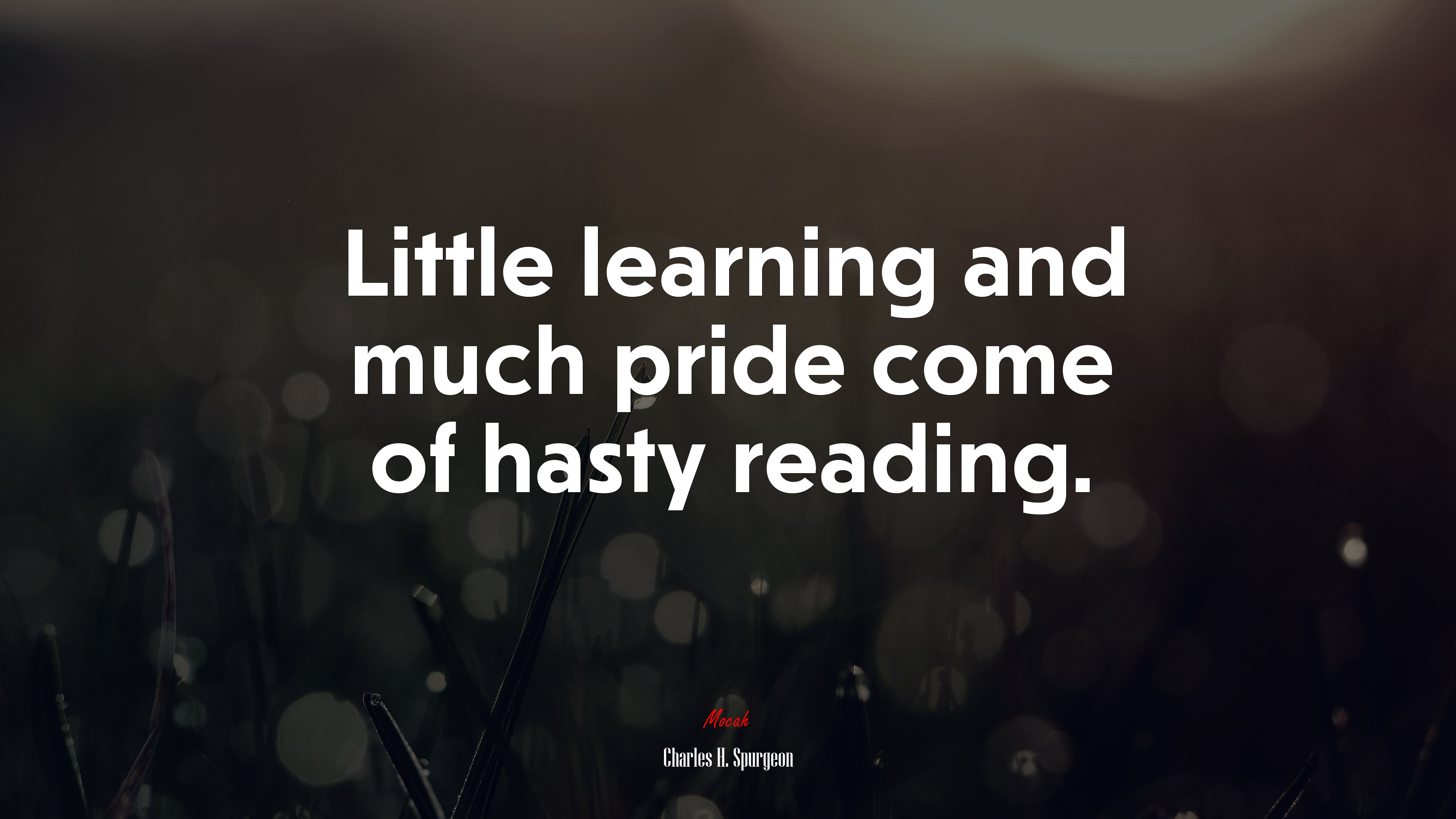 Little learning and much pride come of hasty reading. | Charles H. Spurgeon quote HD Wallpaper