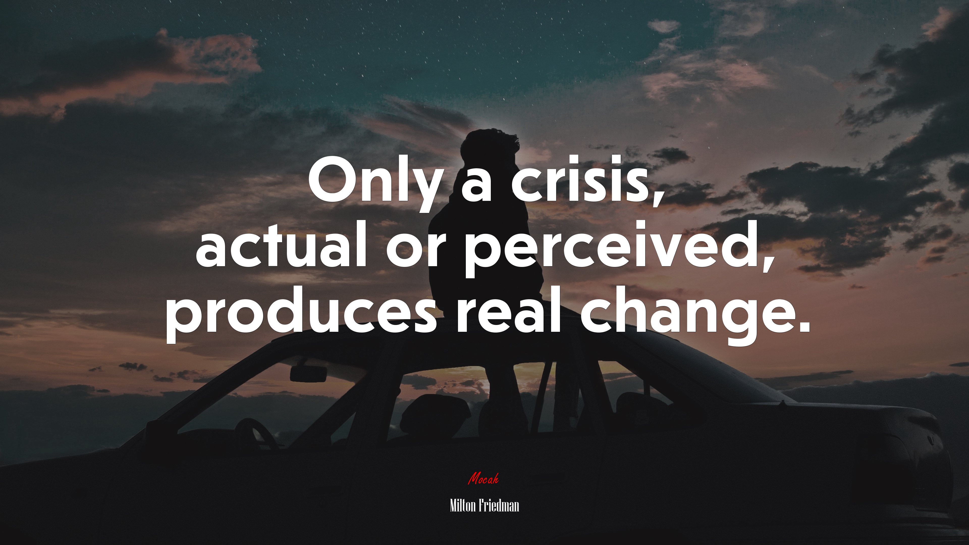 Only a crisis, actual or perceived, produces real change. | Milton Friedman quote HD Wallpaper