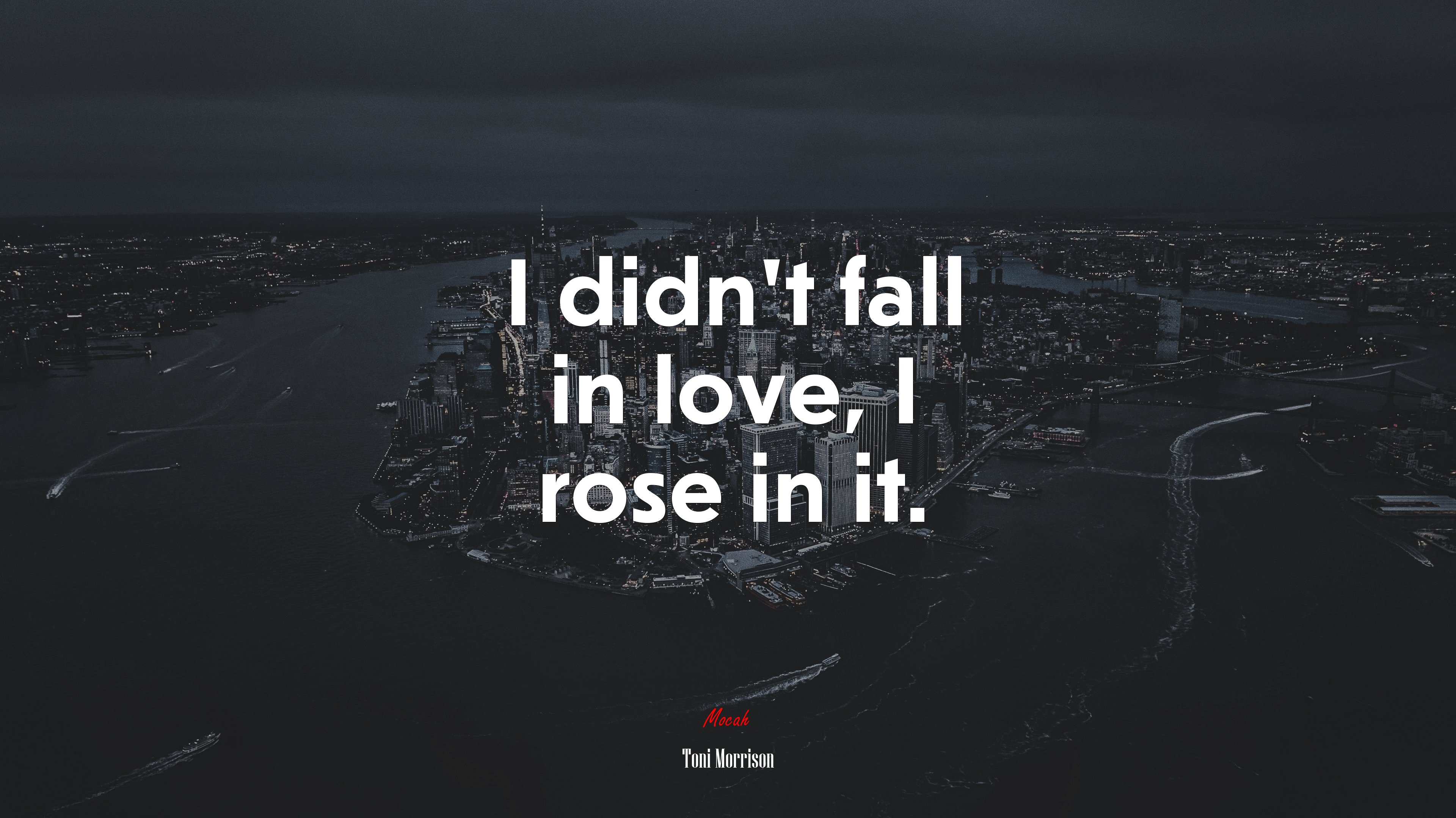 I didn’t fall in love, I rose in it. | Toni Morrison quote HD Wallpaper