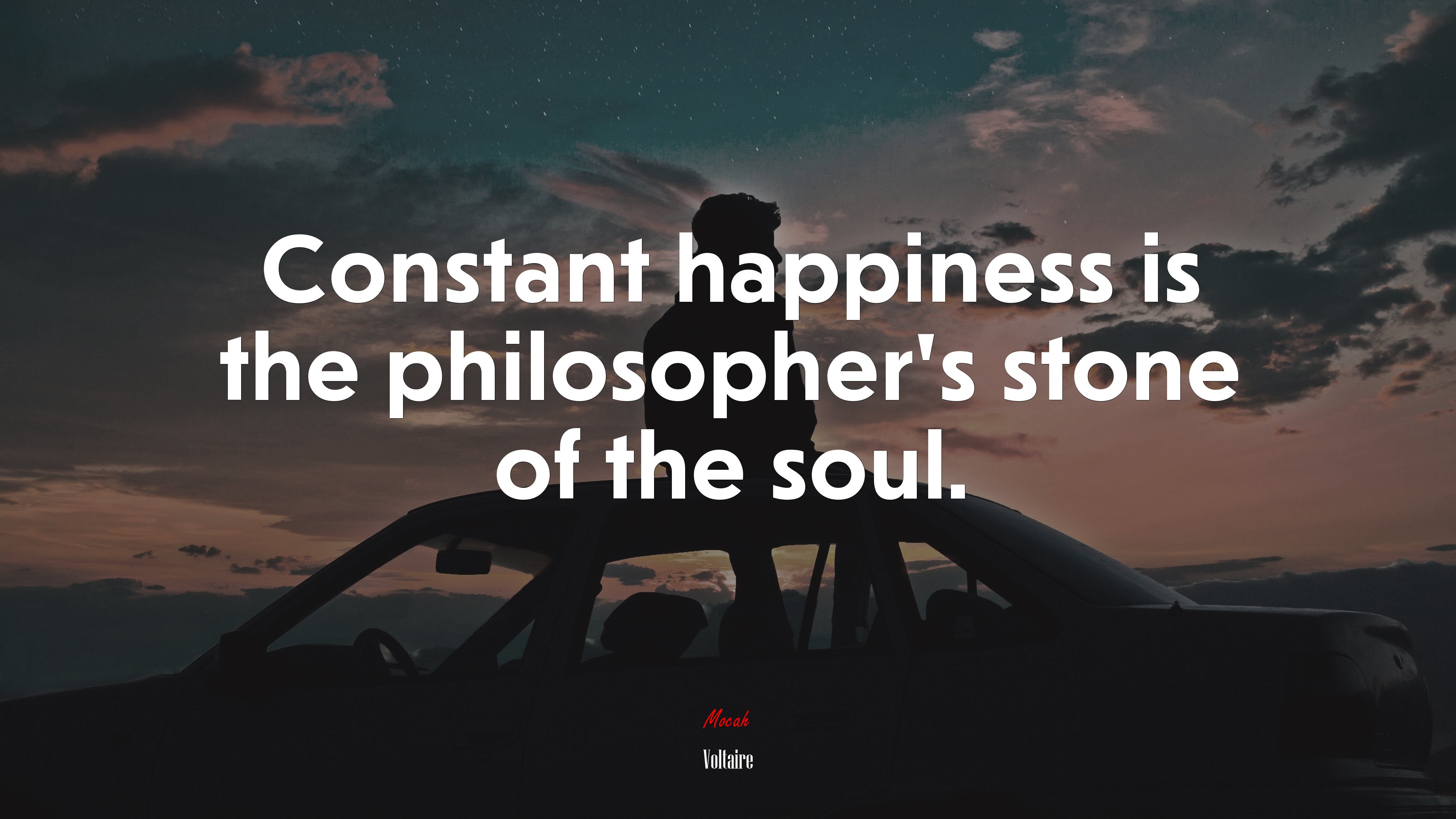 Constant happiness is the philosopher’s stone of the soul. | Voltaire quote HD Wallpaper