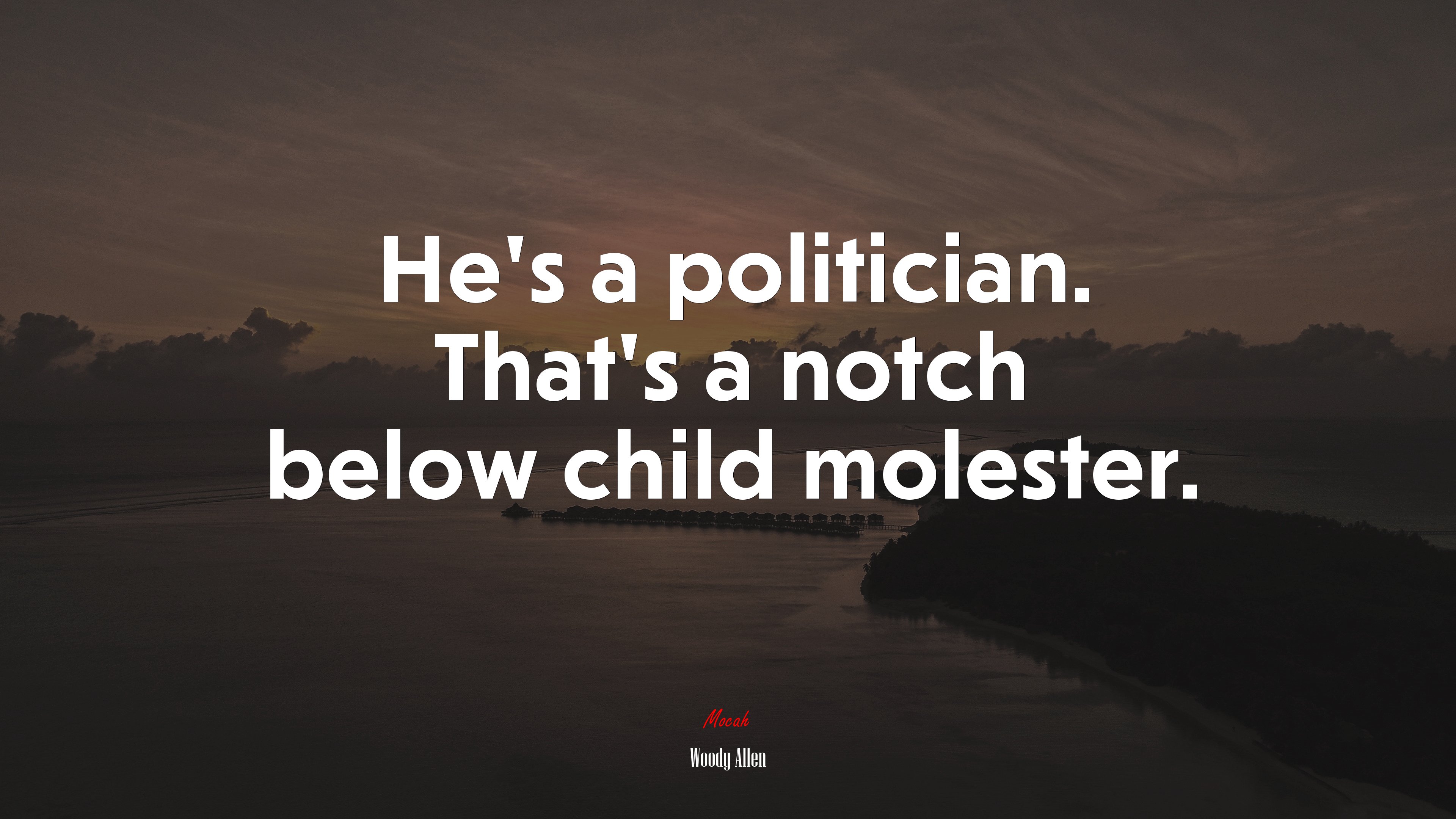 He’s a politician. That’s a notch below child molester. | Woody Allen quote HD Wallpaper