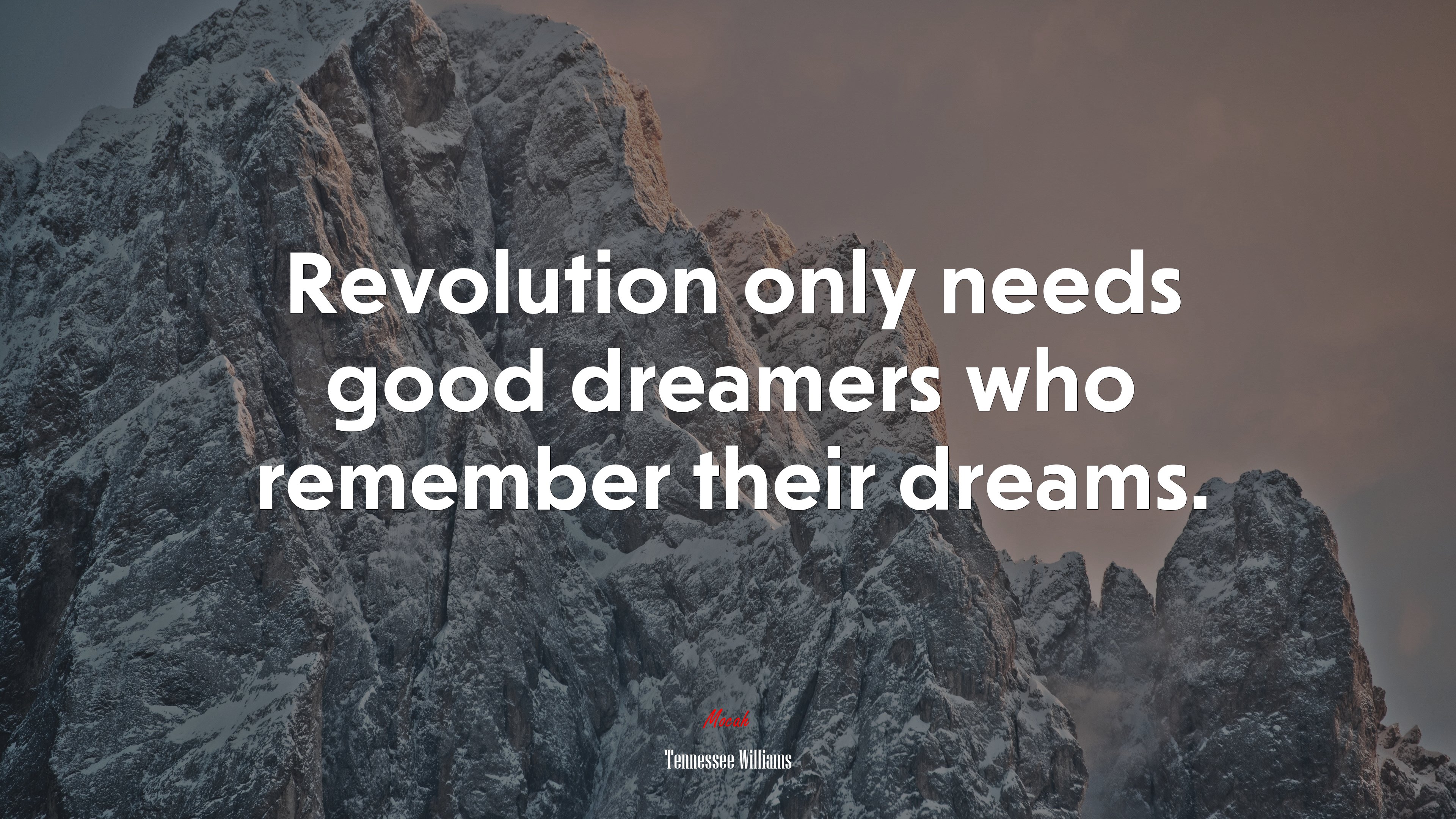 Revolution only needs good dreamers who remember their dreams. | Tennessee Williams quote HD Wallpaper