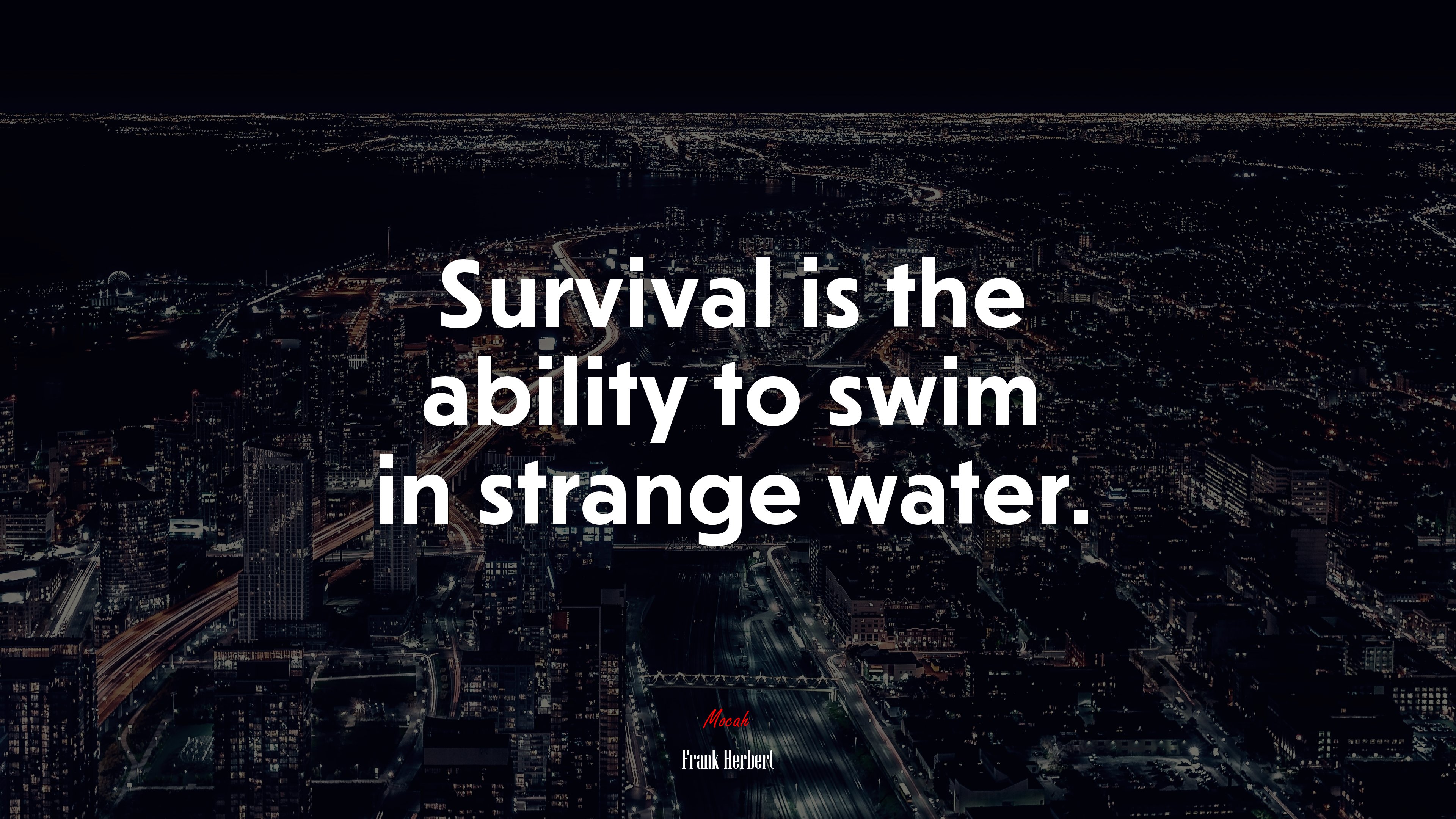 Survival is the ability to swim in strange water. | Frank Herbert quote HD Wallpaper