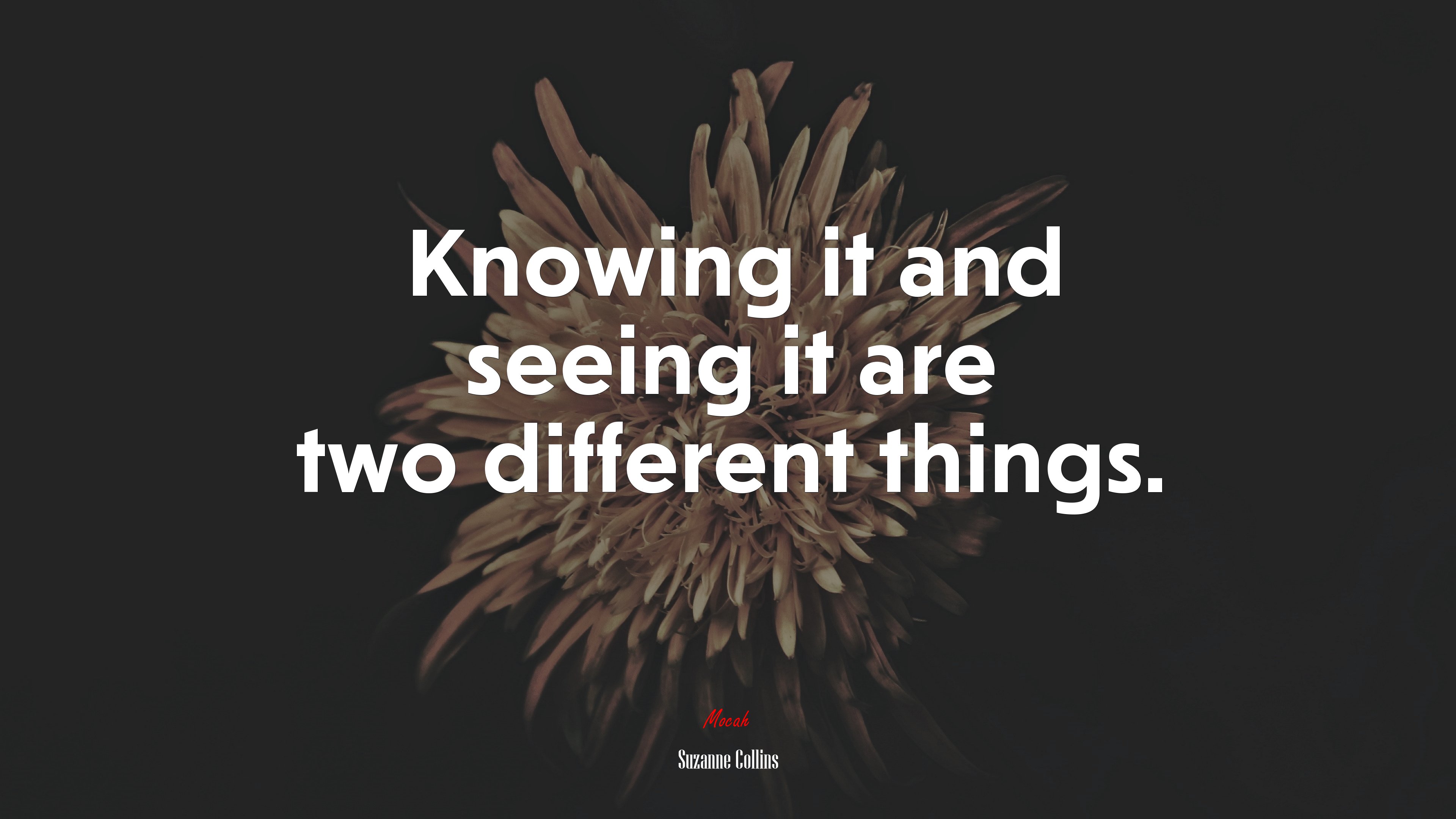 Knowing it and seeing it are two different things. | Suzanne Collins quote HD Wallpaper