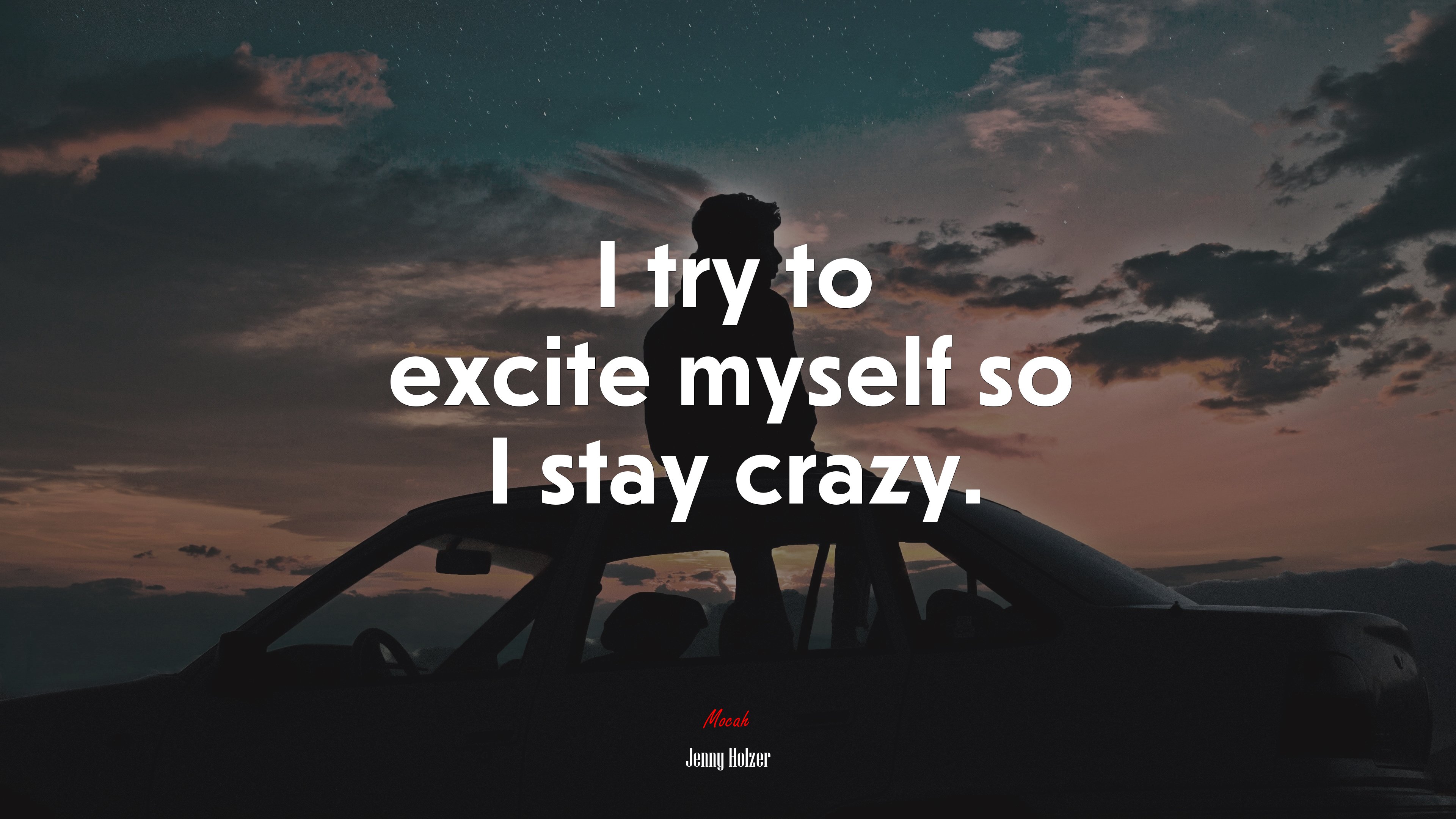I try to excite myself so I stay crazy. | Jenny Holzer quote HD Wallpaper
