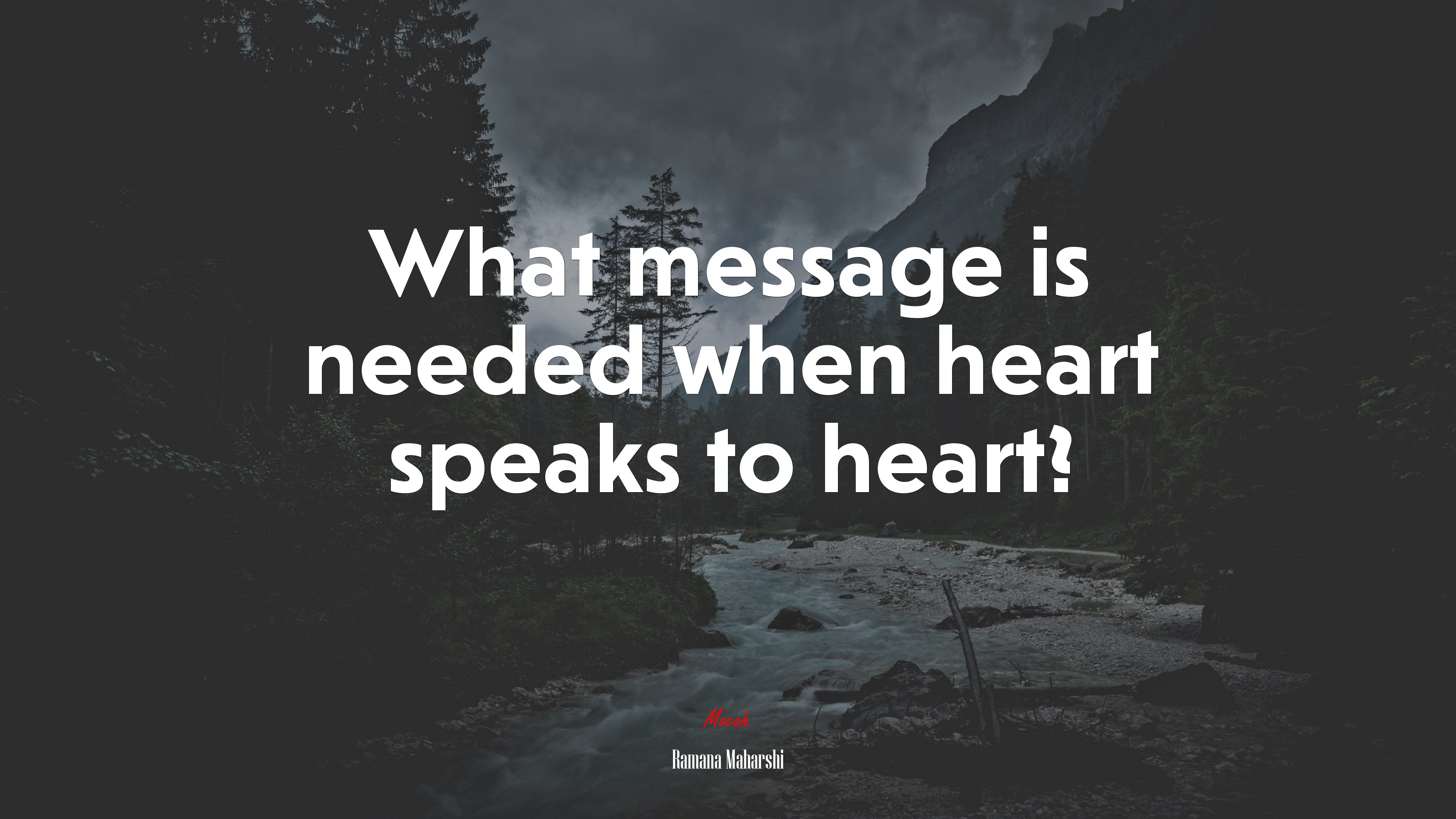 What message is needed when heart speaks to heart? | Ramana Maharshi quote HD Wallpaper