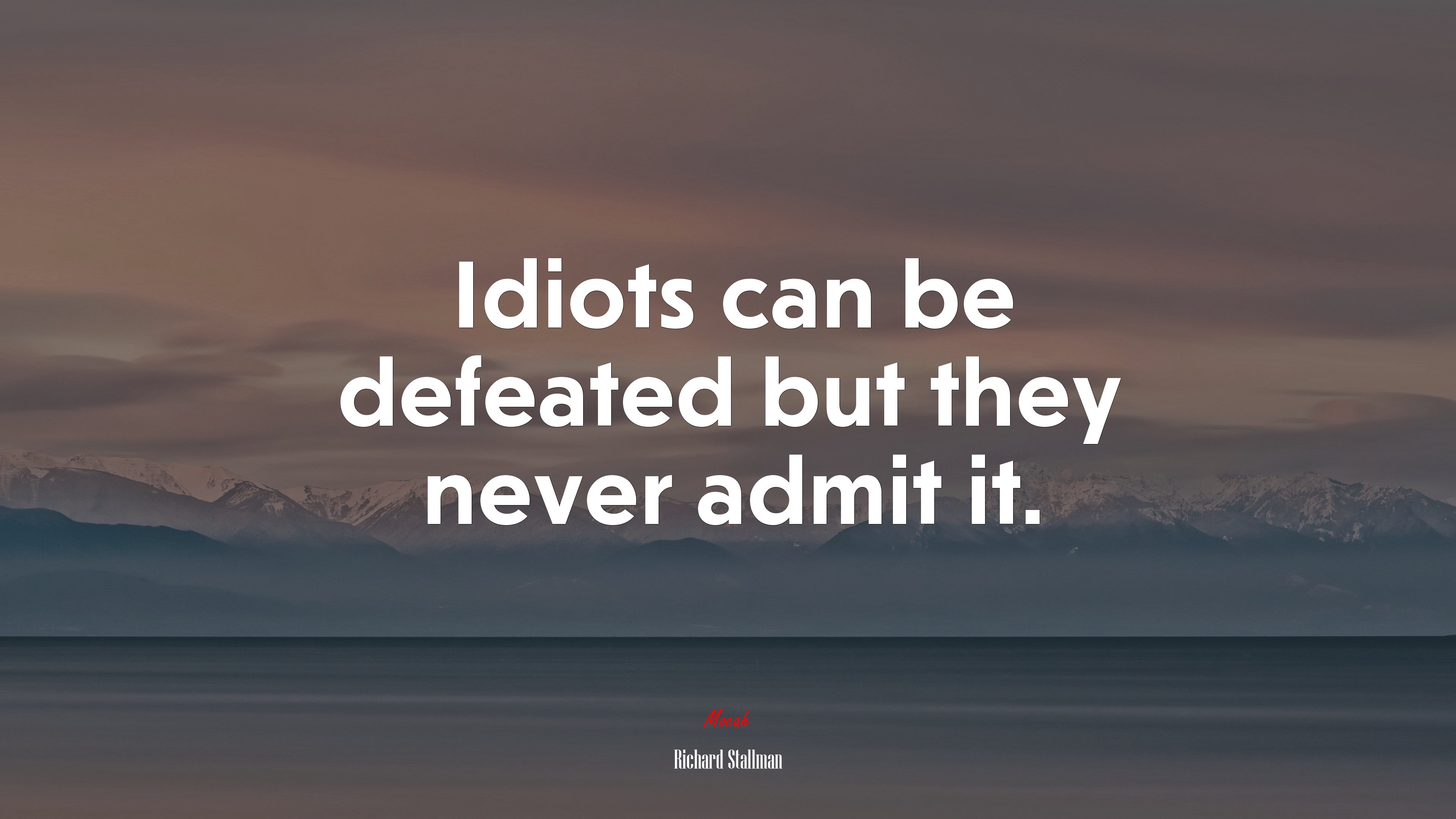 Idiots can be defeated but they never admit it. | Richard Stallman quote HD Wallpaper