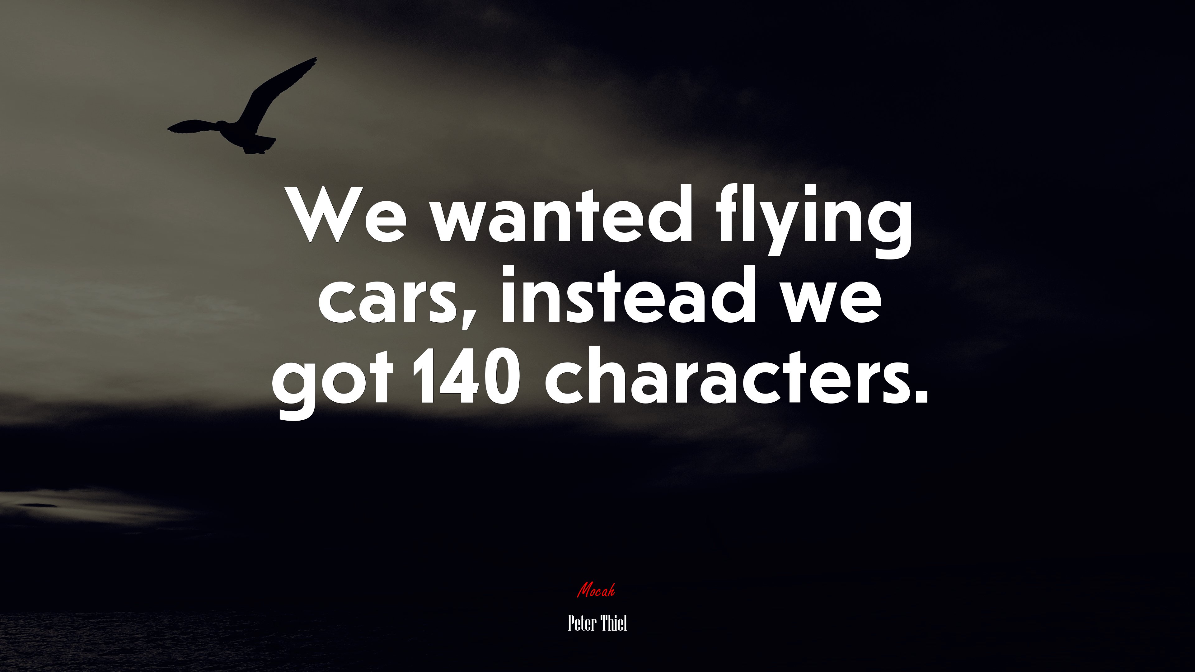 We wanted flying cars, instead we got 140 characters. | Peter Thiel quote HD Wallpaper