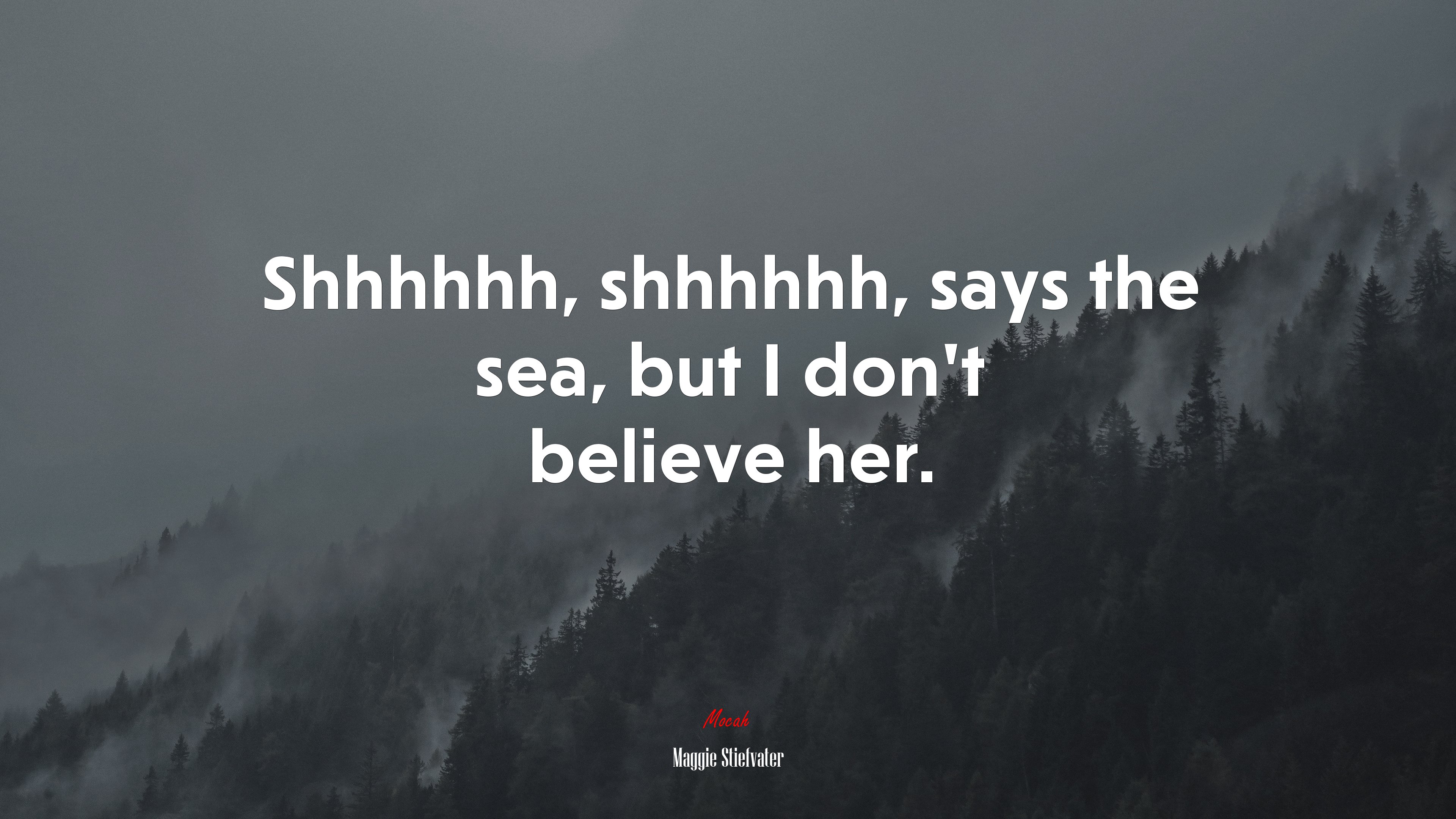 Shhhhhh, shhhhhh, says the sea, but I don’t believe her. | Maggie Stiefvater quote HD Wallpaper