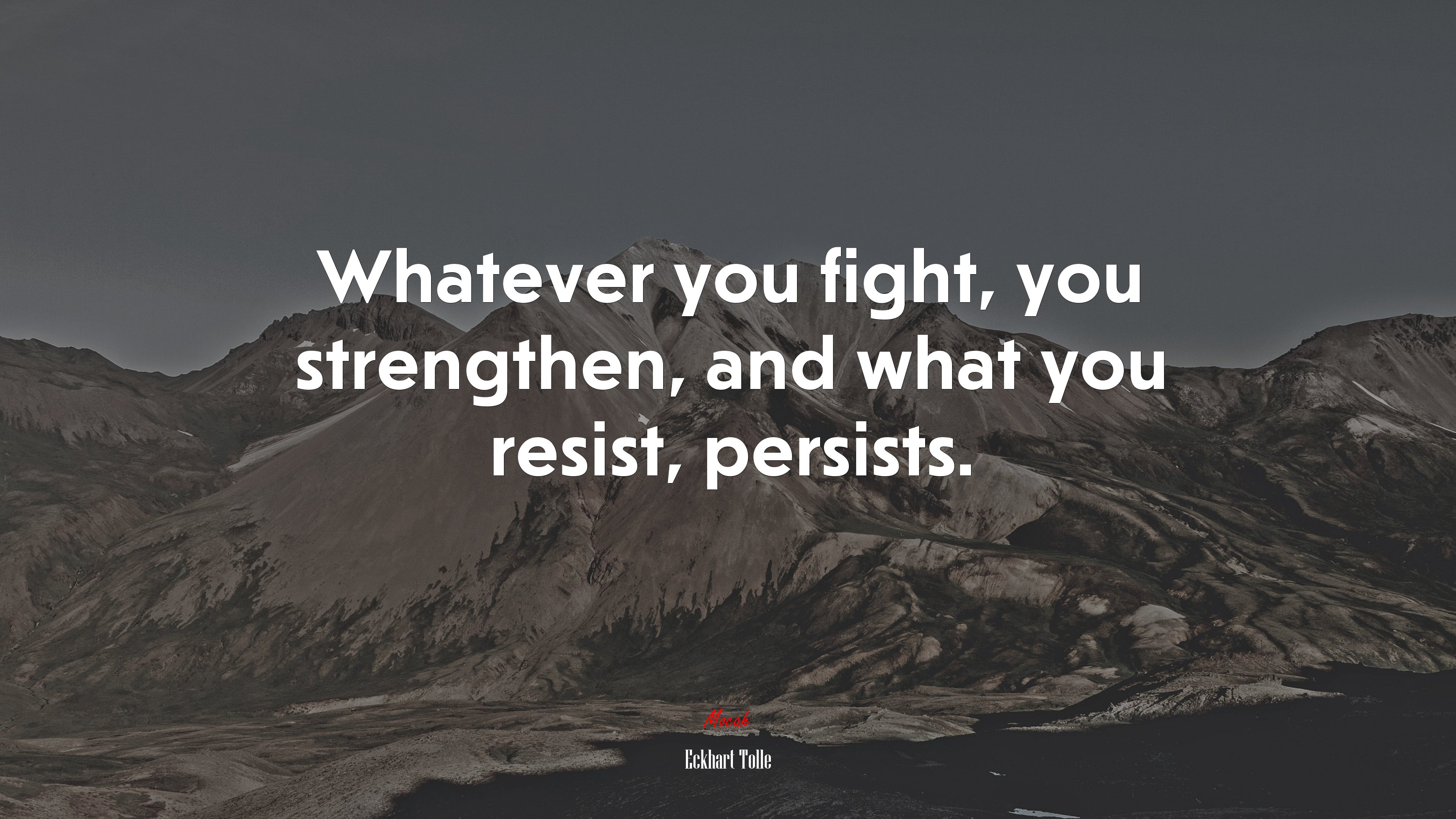 Whatever you fight, you strengthen, and what you resist, persists. | Eckhart Tolle quote HD Wallpaper
