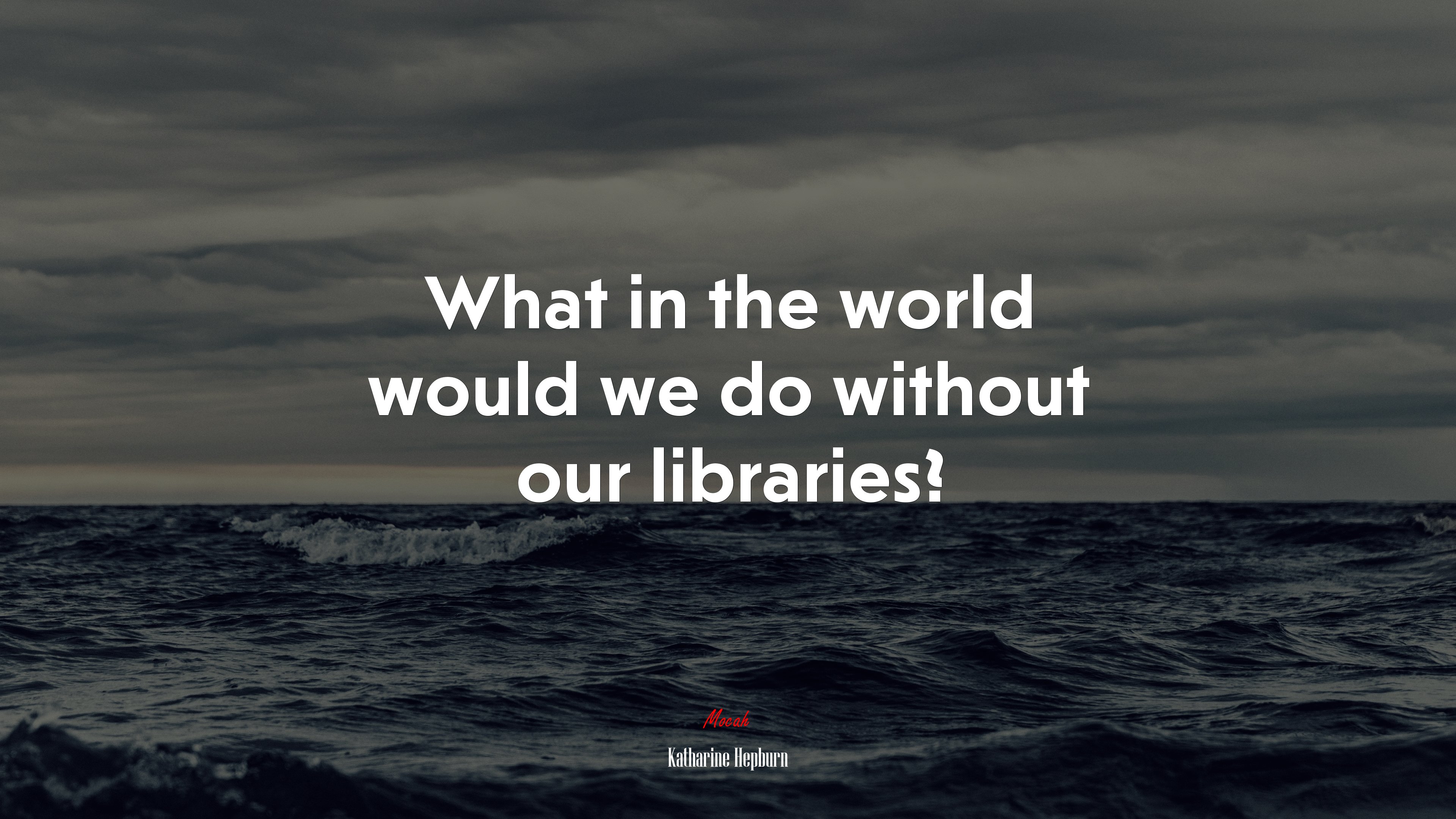 What in the world would we do without our libraries? | Katharine Hepburn quote HD Wallpaper
