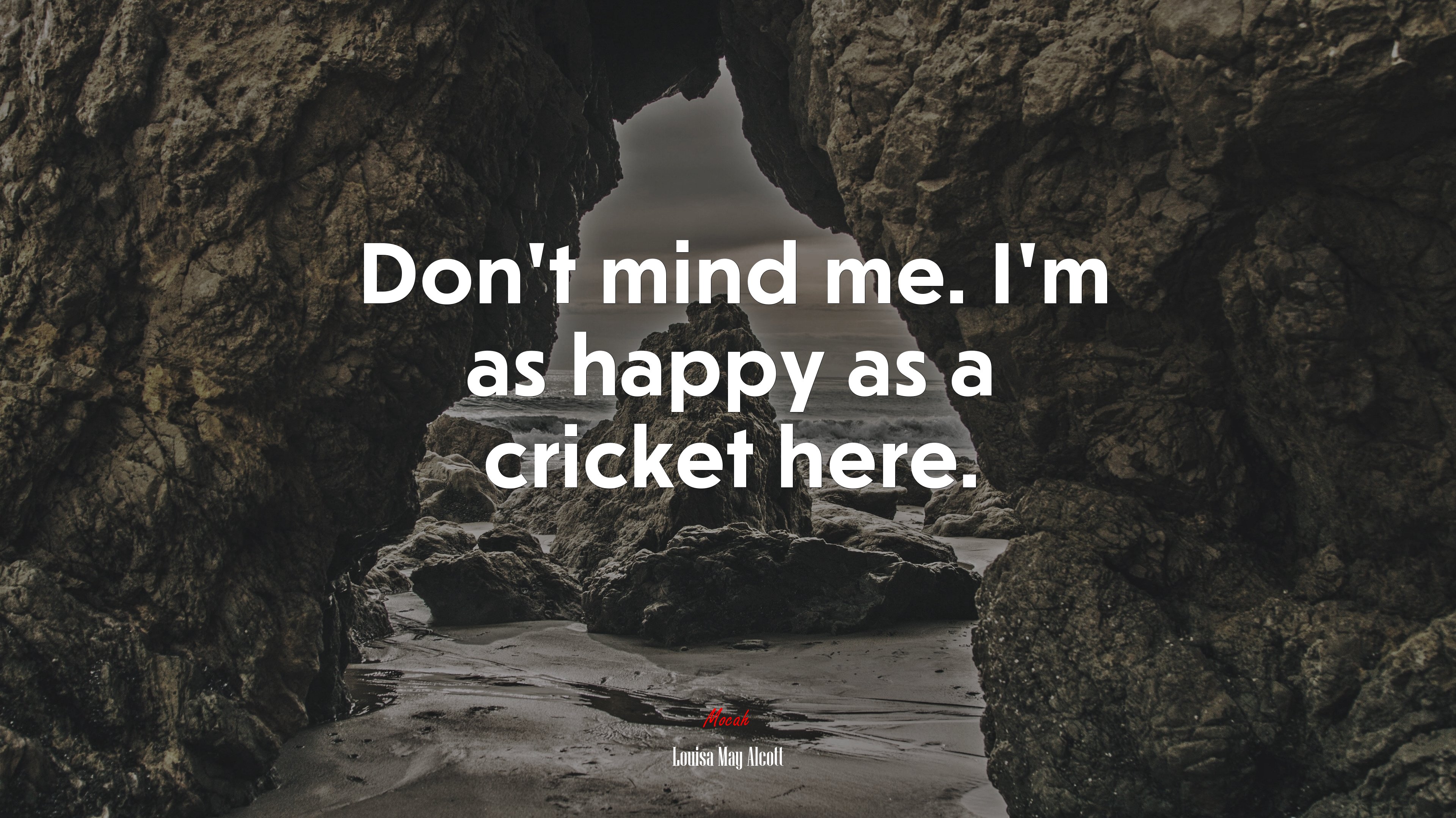 Don’t mind me. I’m as happy as a cricket here. | Louisa May Alcott quote HD Wallpaper