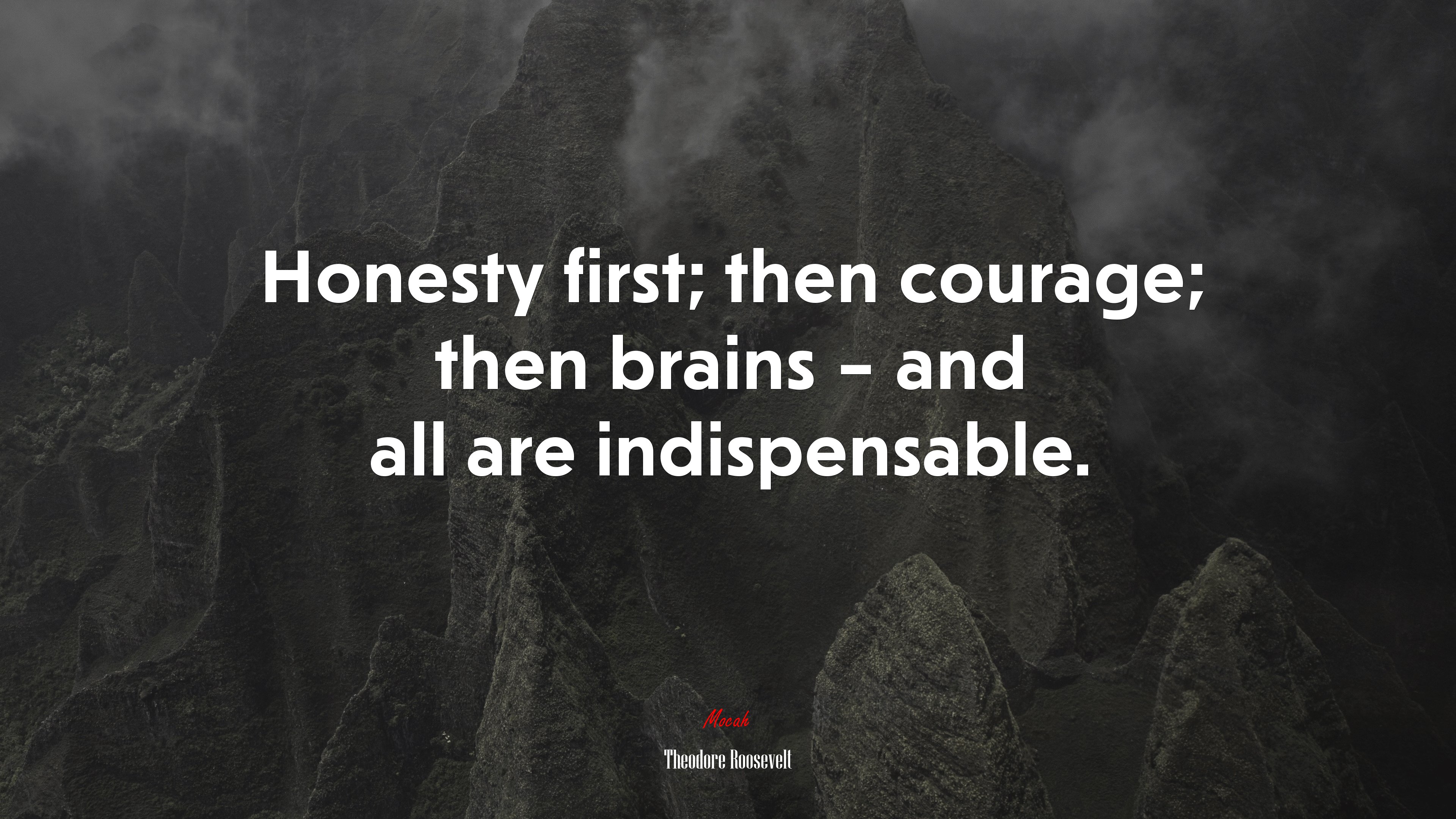 Honesty first; then courage; then brains – and all are indispensable. | Theodore Roosevelt quote HD Wallpaper