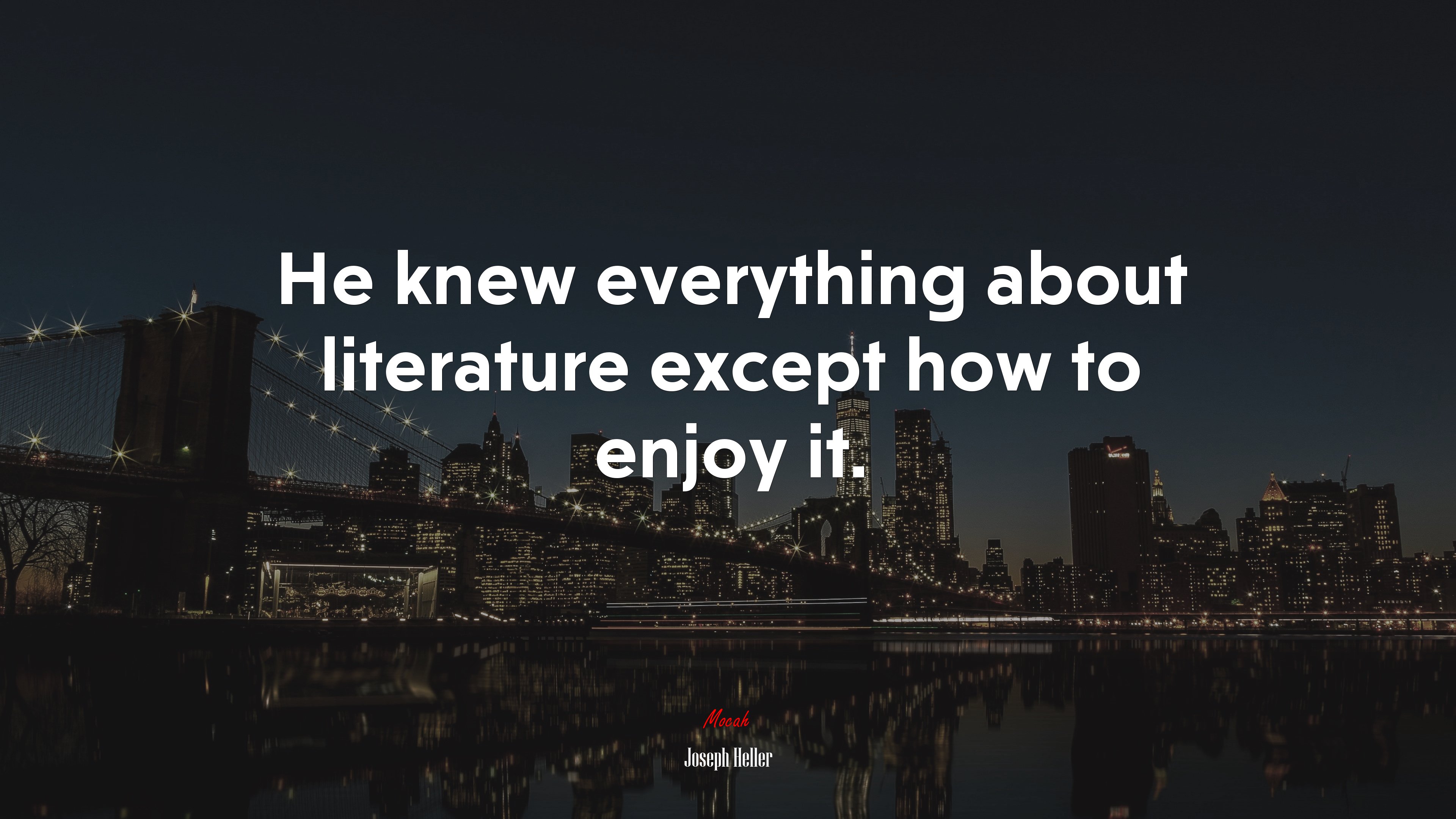 He knew everything about literature except how to enjoy it. | Joseph Heller quote HD Wallpaper