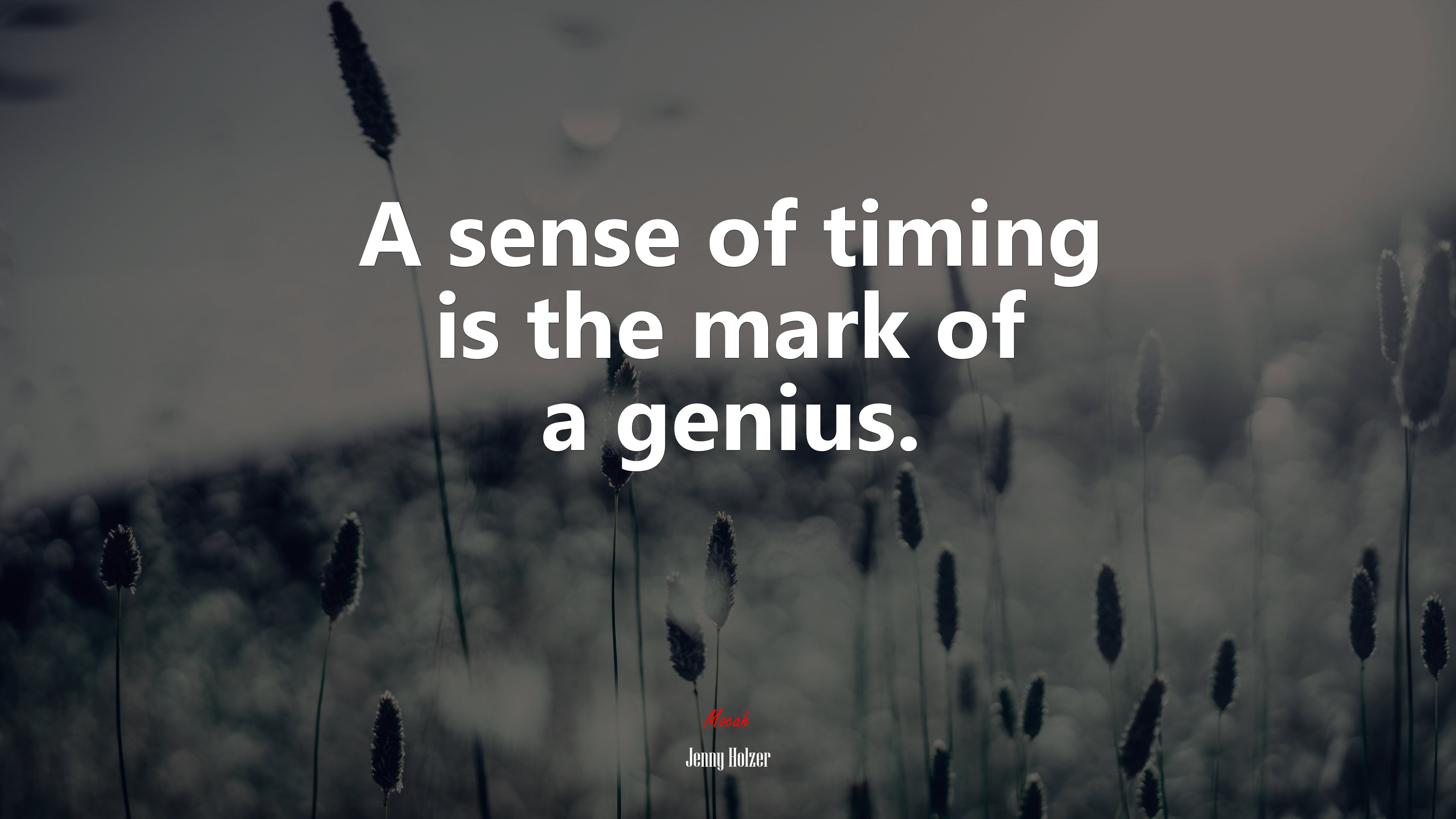 A sense of timing is the mark of a genius. | Jenny Holzer quote HD Wallpaper