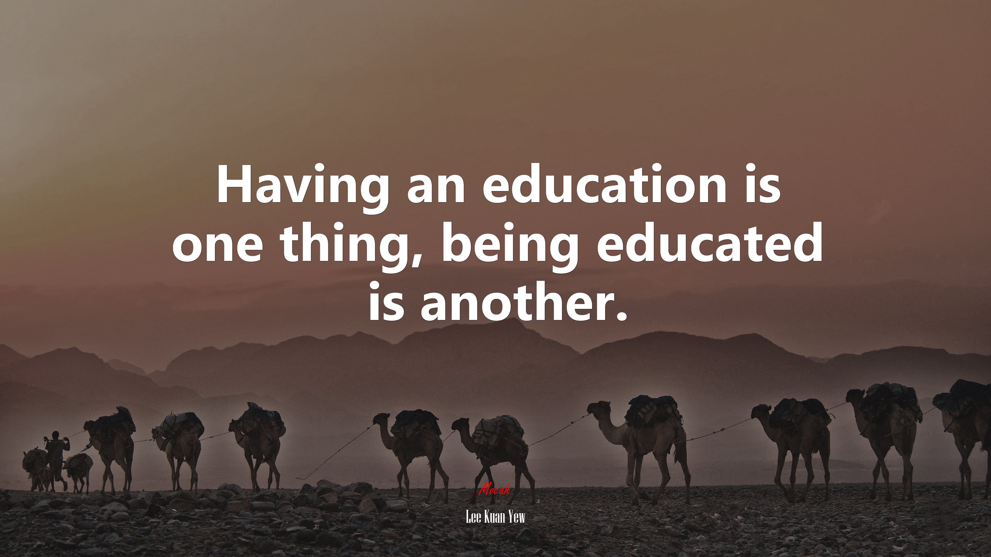 Having an education is one thing, being educated is another. | Lee Kuan Yew quote HD Wallpaper