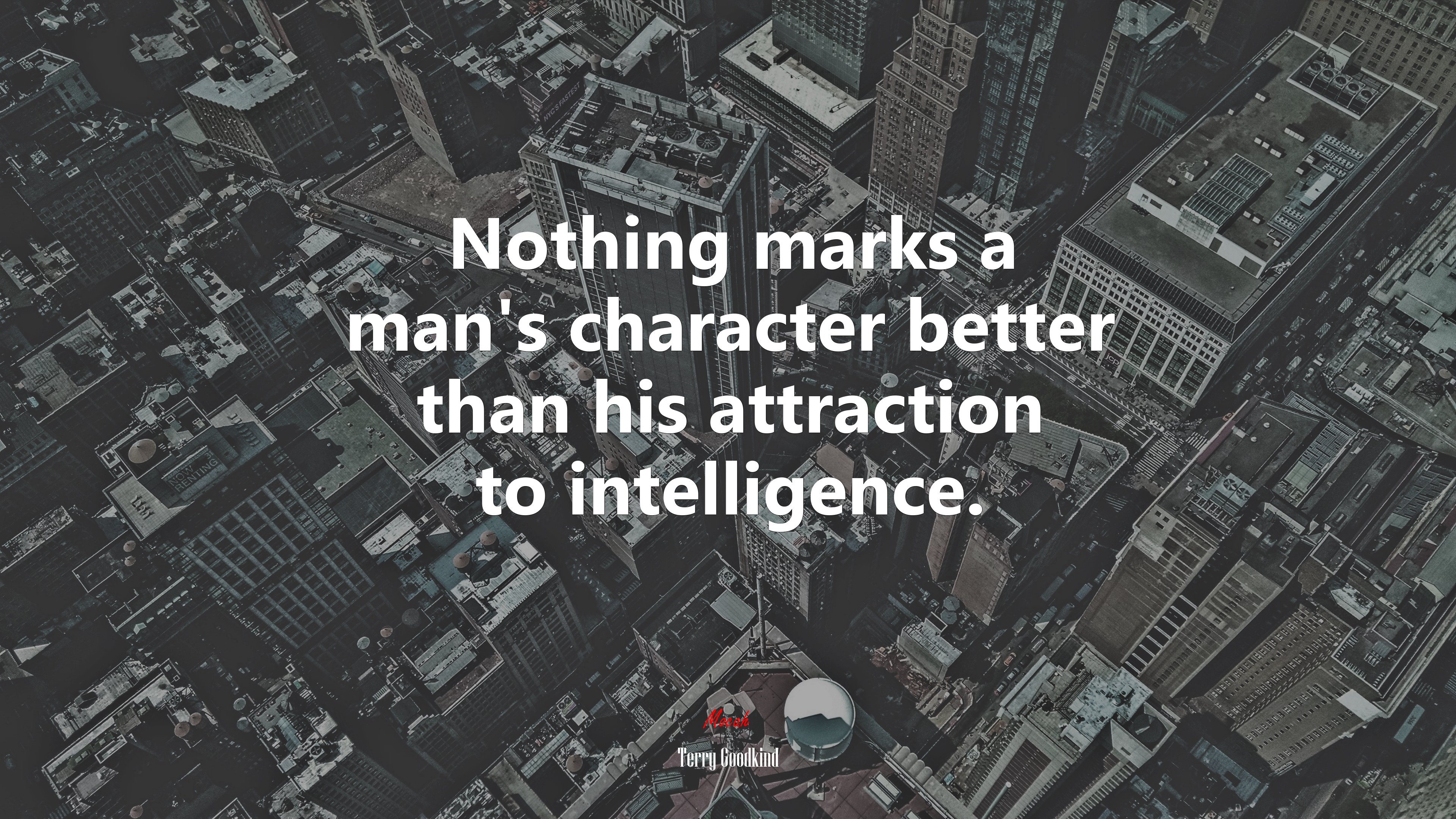 Nothing marks a man’s character better than his attraction to intelligence. | Terry Goodkind quote HD Wallpaper