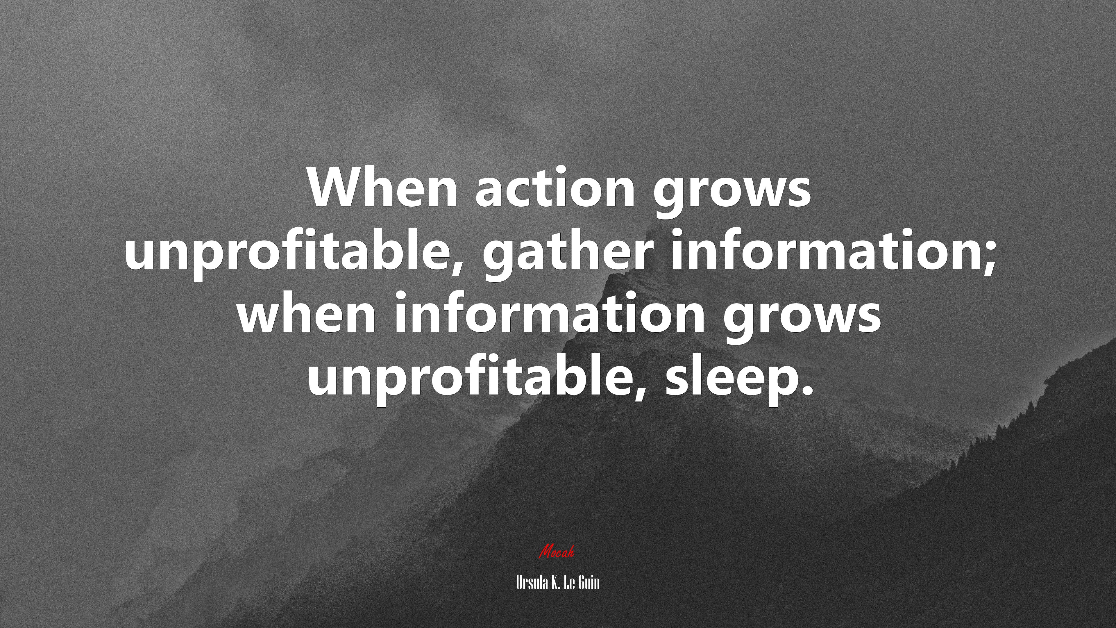 When action grows unprofitable, gather information; when information grows unprofitable, sleep. | Ursula K. Le Guin quote HD Wallpaper