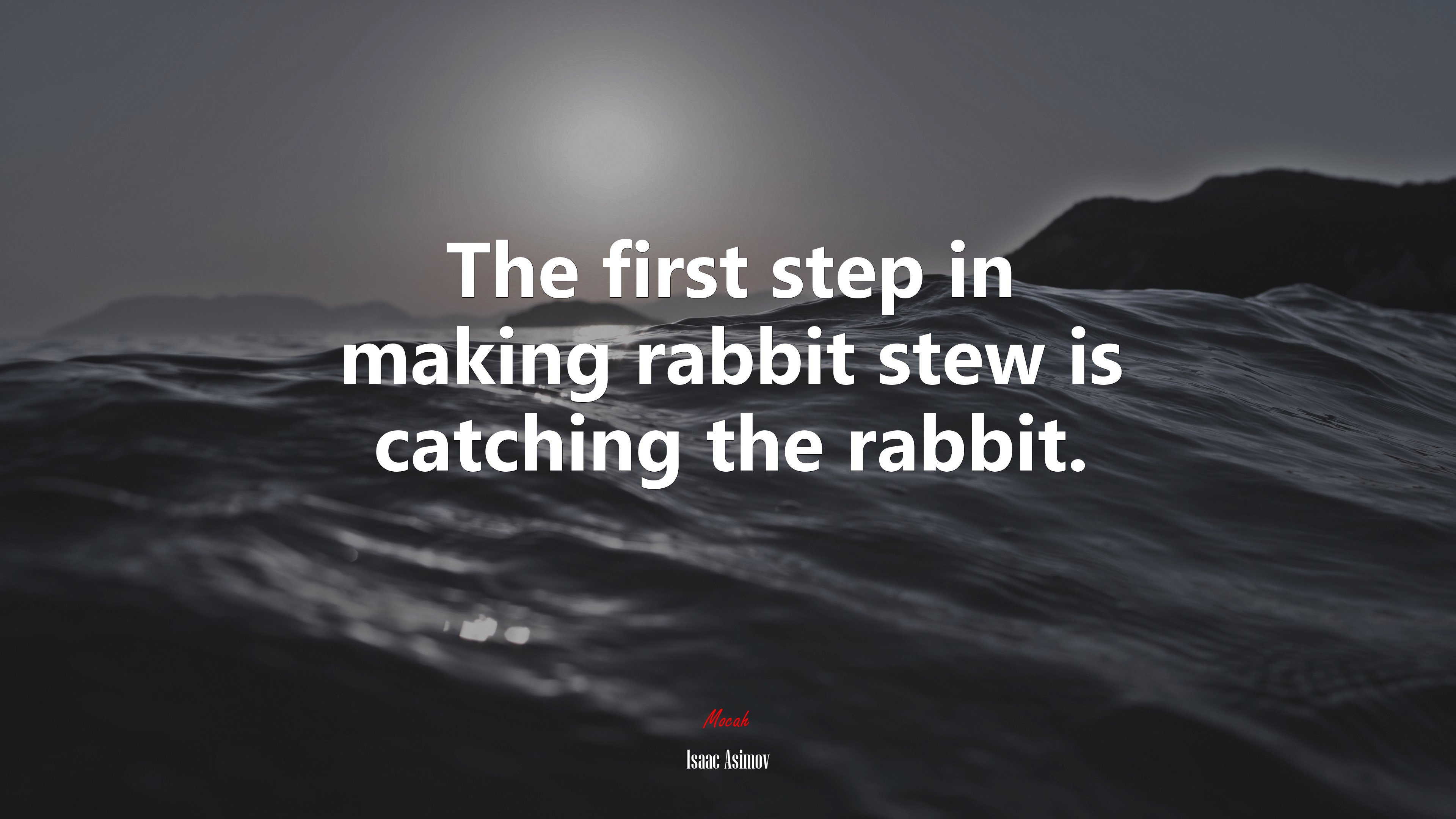 The first step in making rabbit stew is catching the rabbit. | Isaac Asimov quote HD Wallpaper