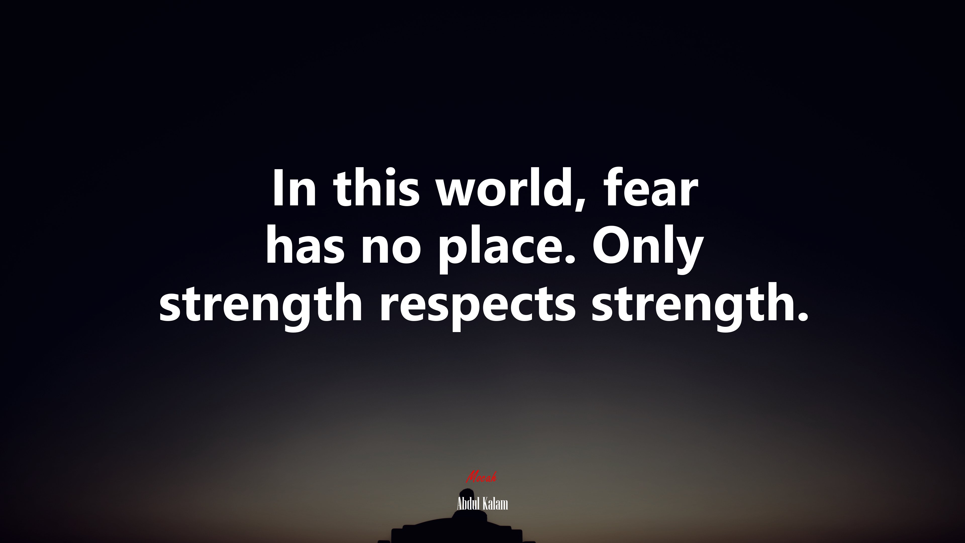In this world, fear has no place. Only strength respects strength. | Abdul Kalam quote HD Wallpaper