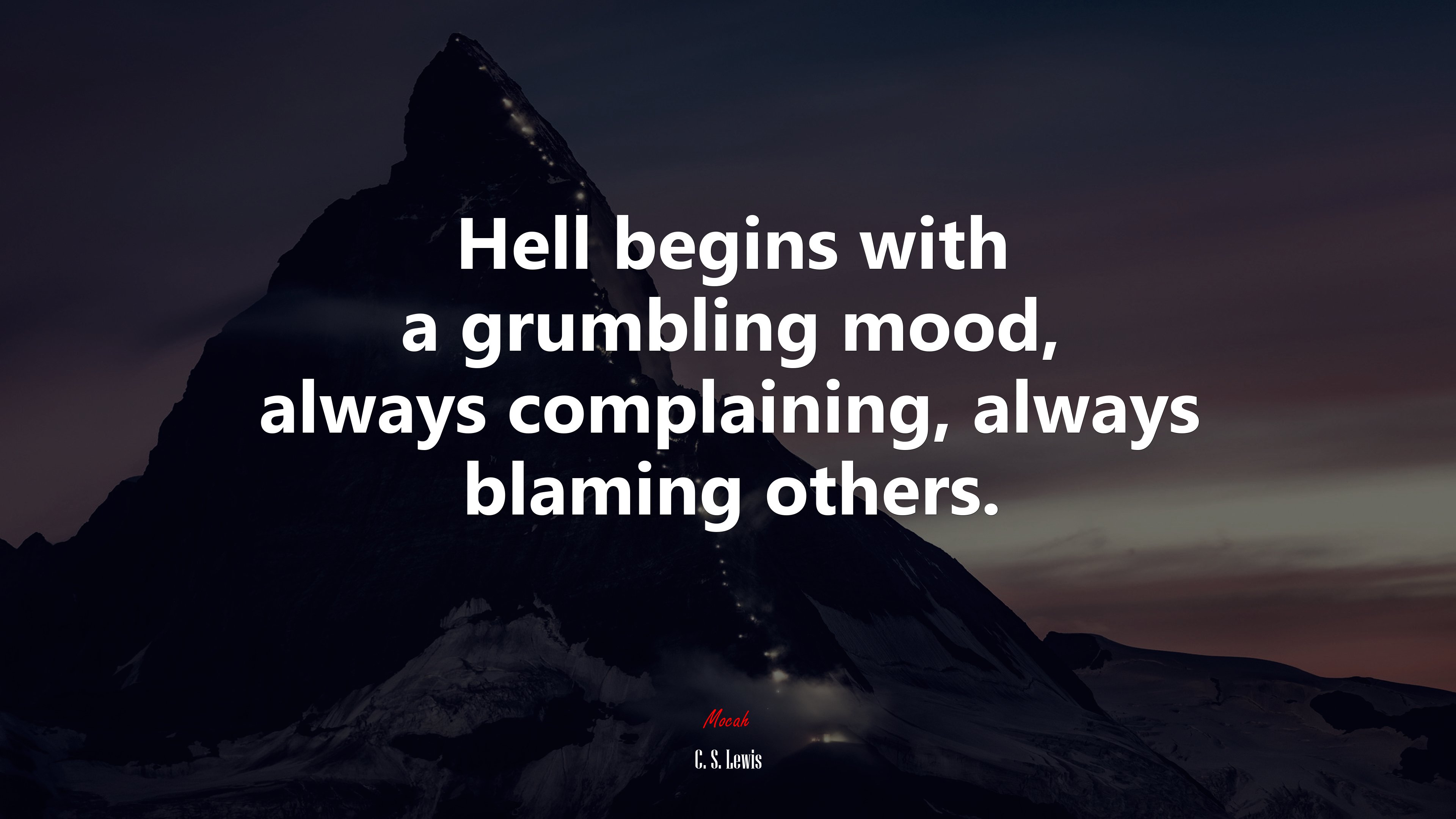 Hell begins with a grumbling mood, always complaining, always blaming others. | C. S. Lewis quote HD Wallpaper